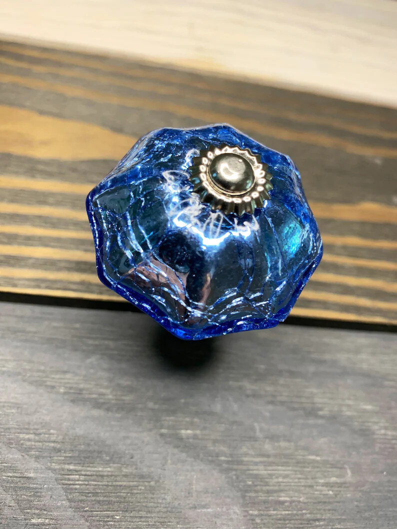 Antique Metal Drawer Pull Blue Glass Mercury Dresser Door Kitchen Knob