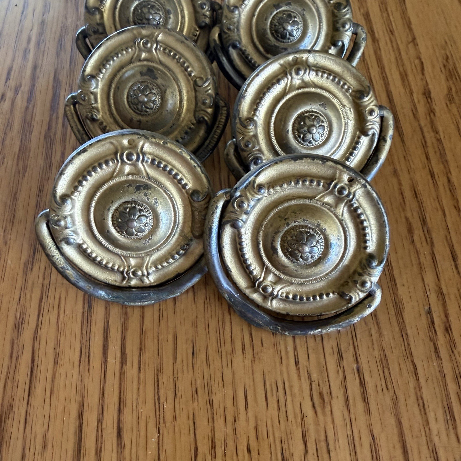 Vintage Bronze French Provincial Drawer/Cabinet Knob Floral Round Lot of 6