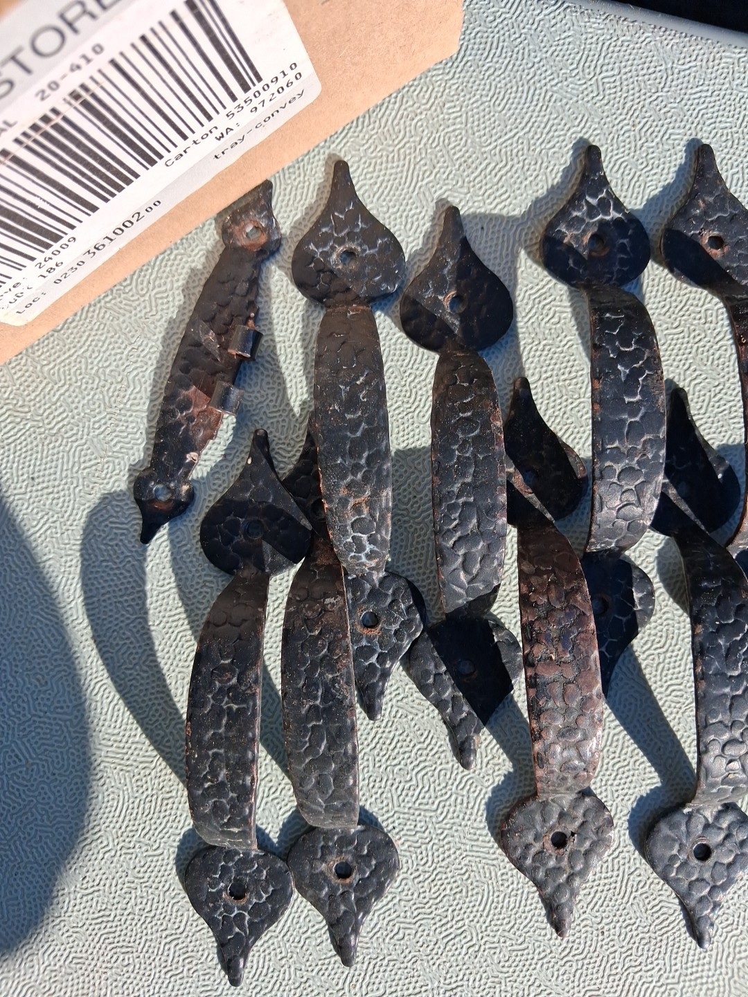 VINTAGE LOT 19 RUSTIC COPPER COATED IRON DRAWER PULLS PUSH TO OPEN HANDLES 5″