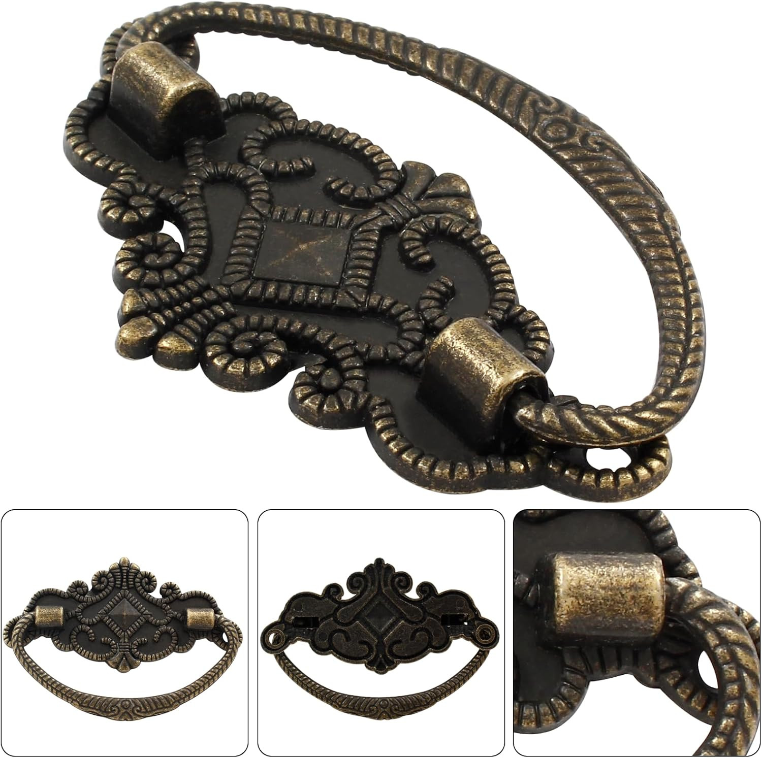 12-Pack Vintage Antique Bronze Pull Handle – for Retro Drawer Jewelry Box Kitche