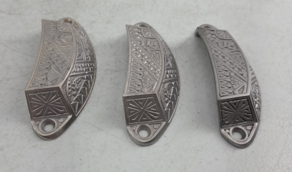 Vintage Lot of 3 Drawer Pulls Handles Victorian Eastlake Geometric Cabinet Pull
