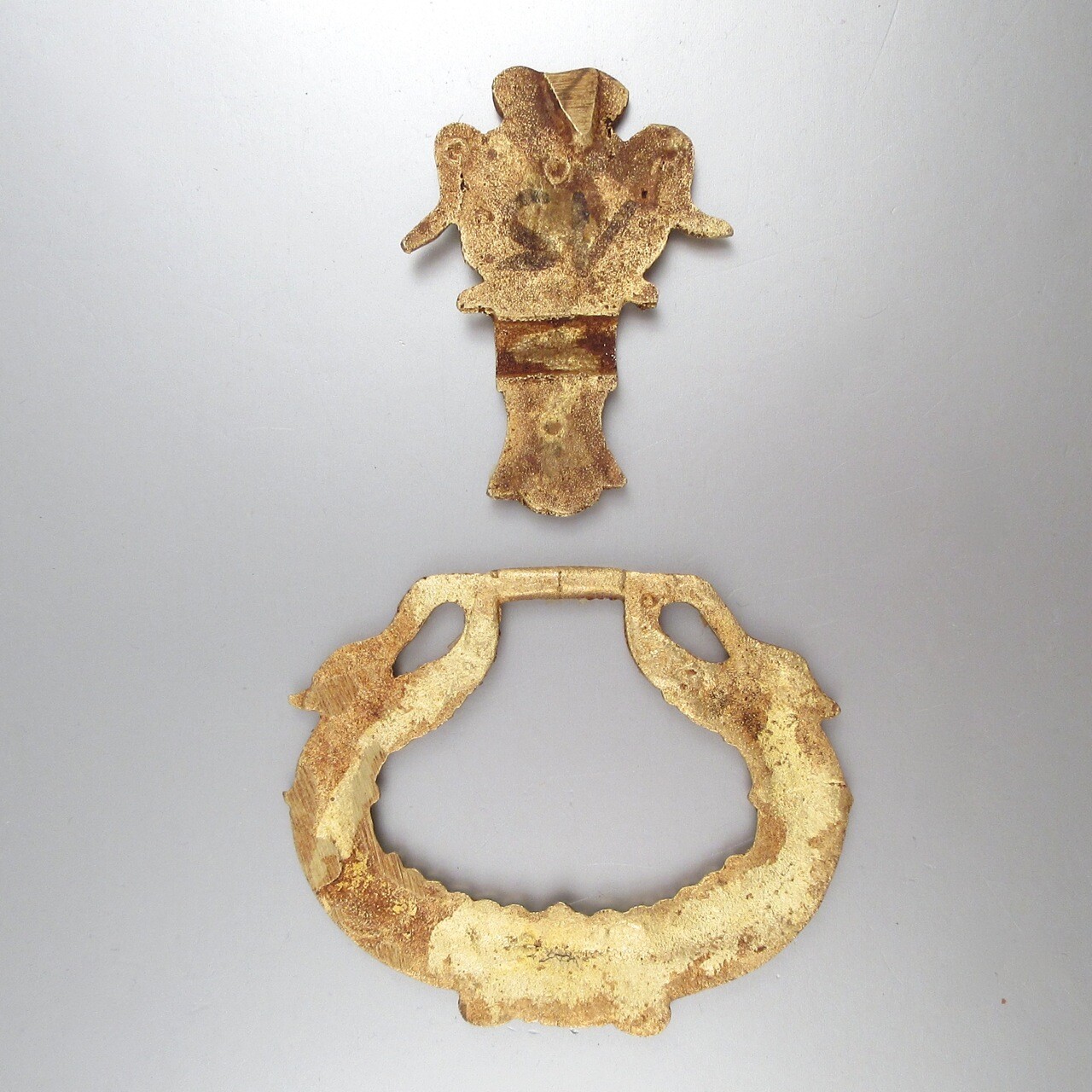 Antique French Gilded Bronze Drawer Pull Ornament, Empire Style, Swan Cornucopia