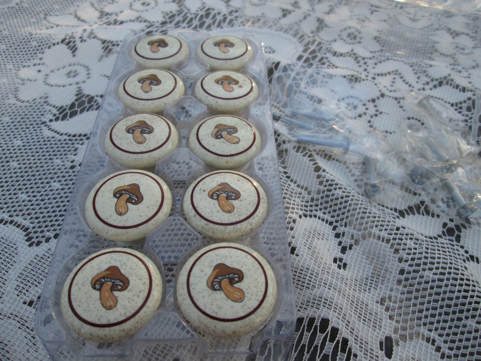 10 Vintage Japan Mushroom Porcelain furniture cabinet Knobs drawer pulls Brown
