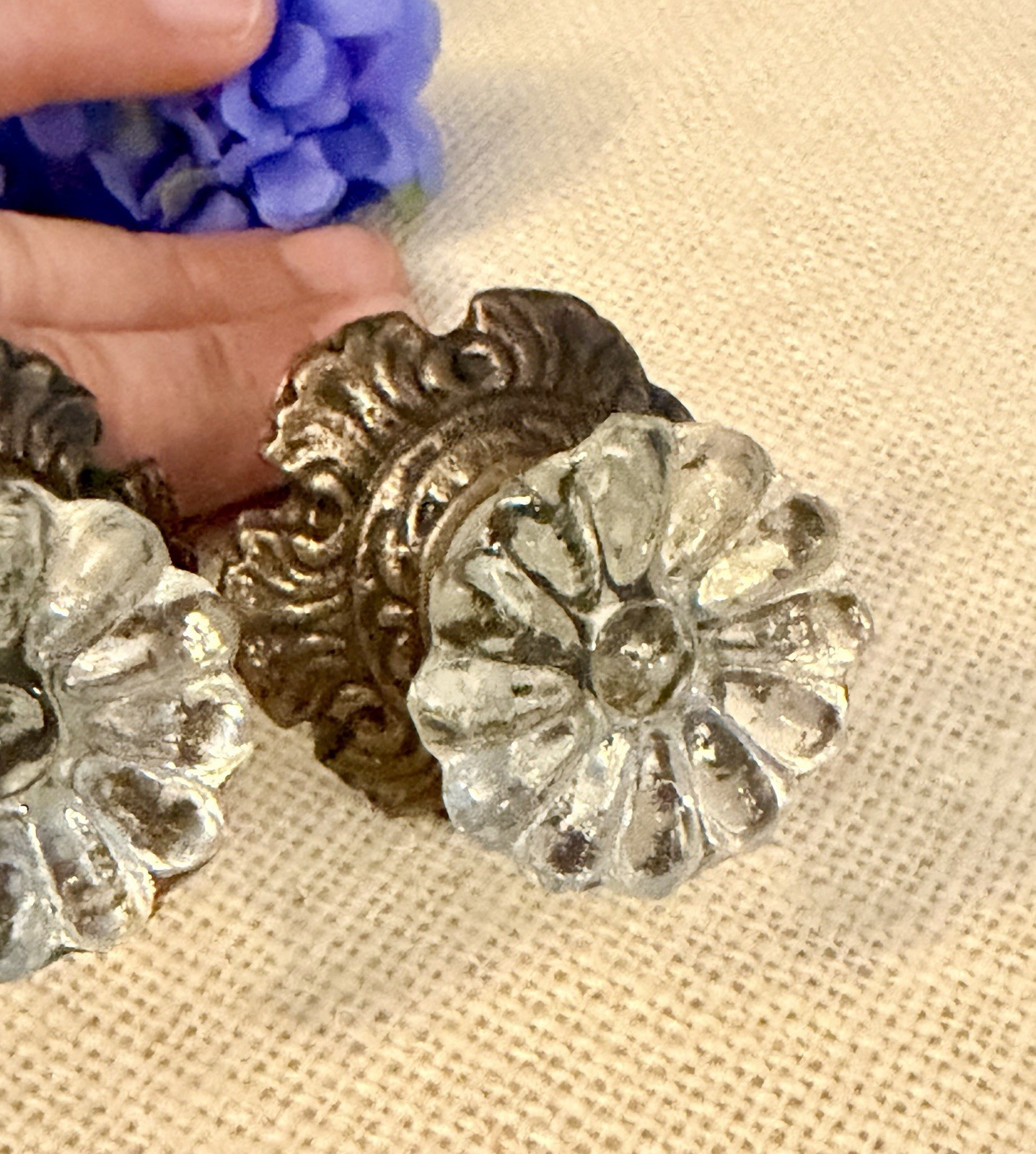 Antique Bronze w/Glass Drawer Pulls Hardware Handles Vintage Cabinet Door Knobs