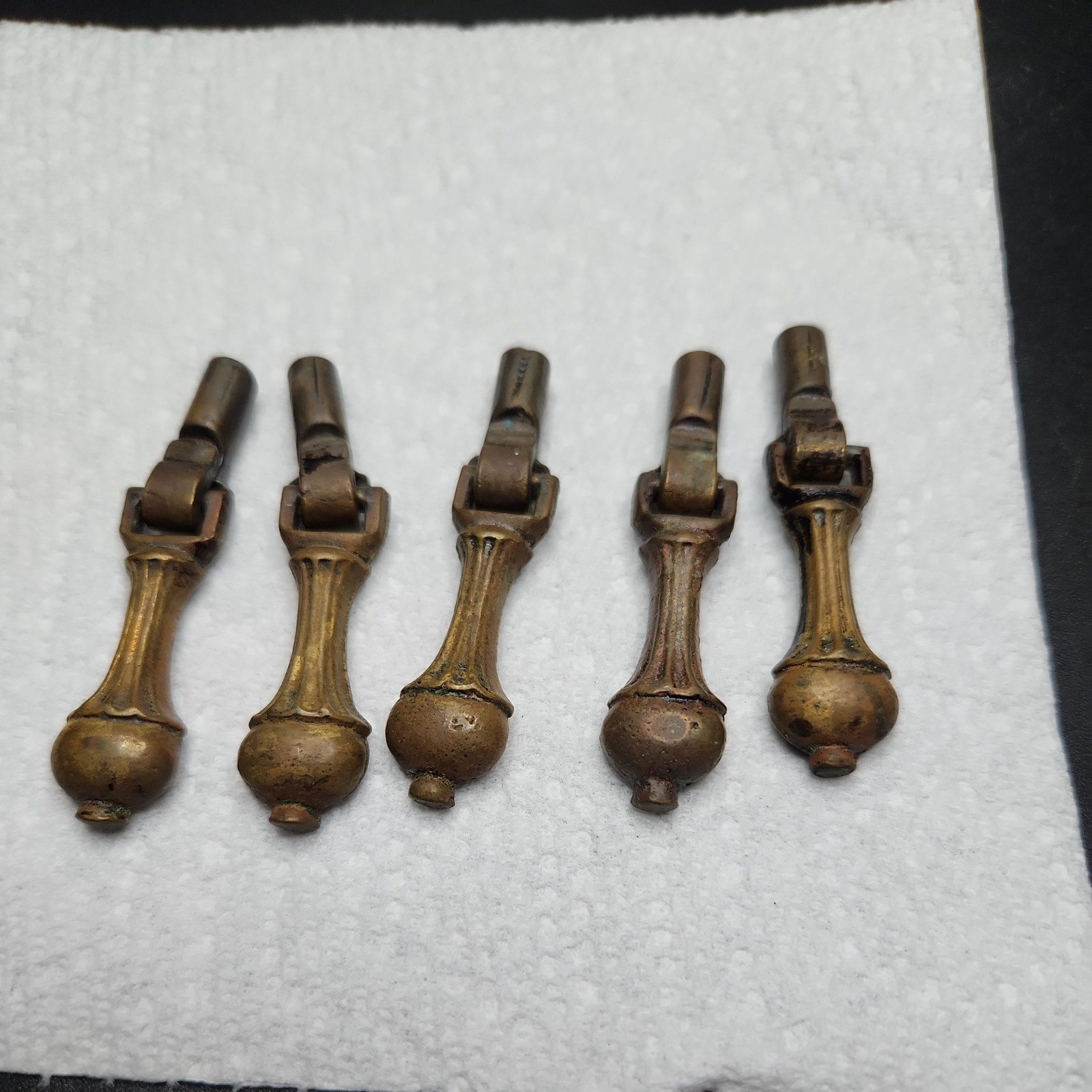 Reclaimed Salvaged Five Antique Vintage Tear Drop Solid Brass Dresser Pulls