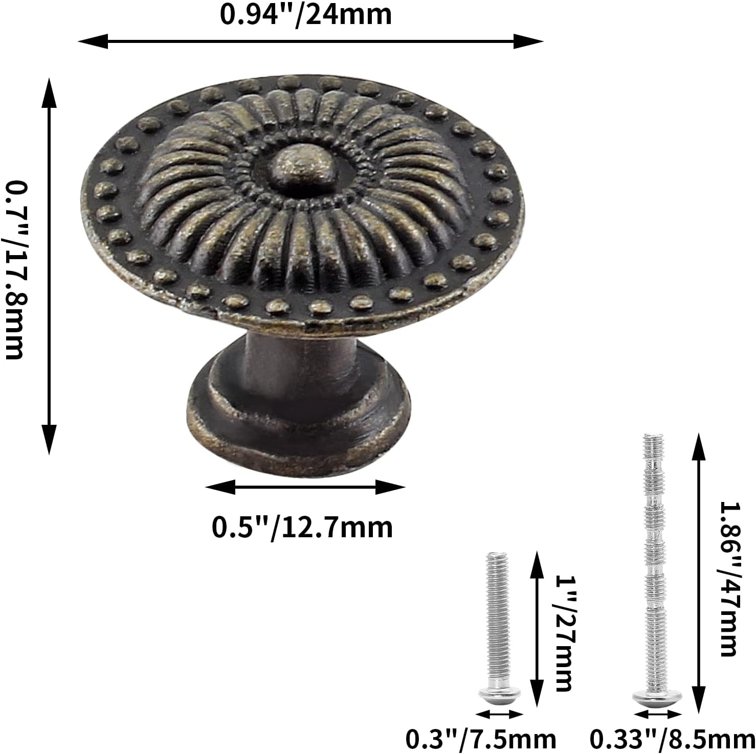 Jiozermi 12 Packs 0.94 Inch Vintage Dresser Knobs Bronze, Small Drawer Knobs, An