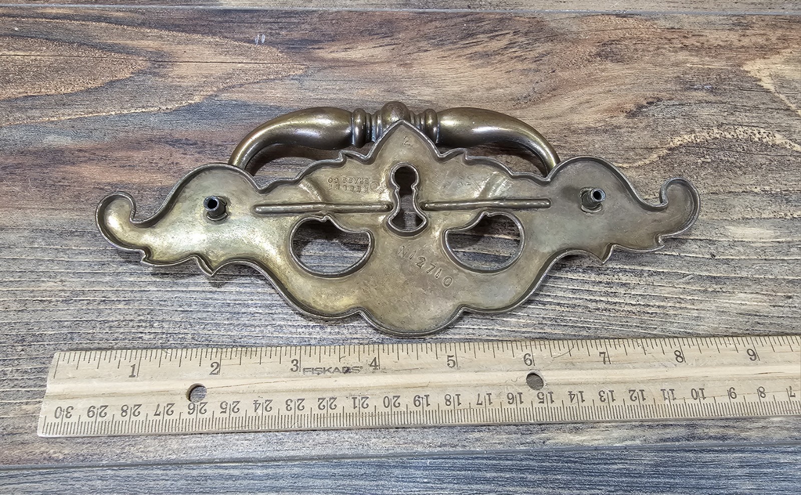 Vintage Large Keeler Brass Company Keyhole Drawer Handle Pull 8″