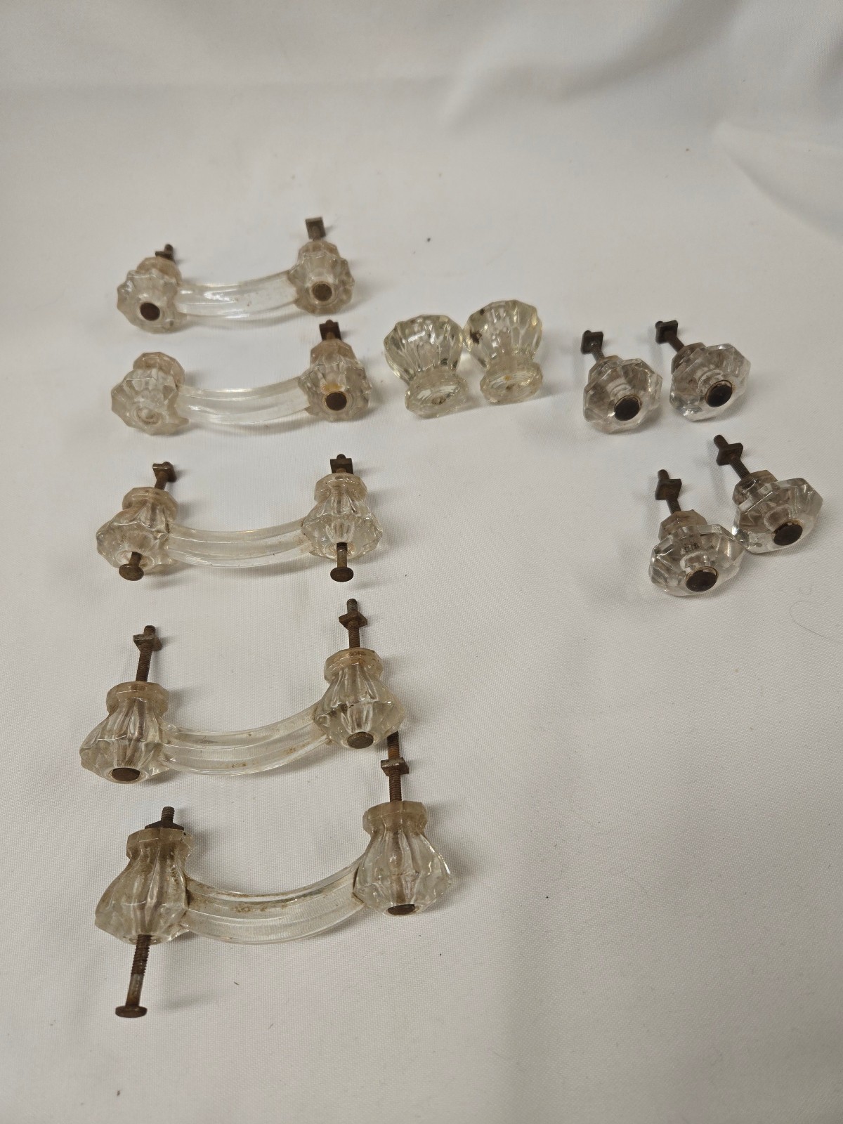 LOT of 11 Vintage Clear Glass Furniture HARDWARE Knobs Drawer Pulls 3” Center