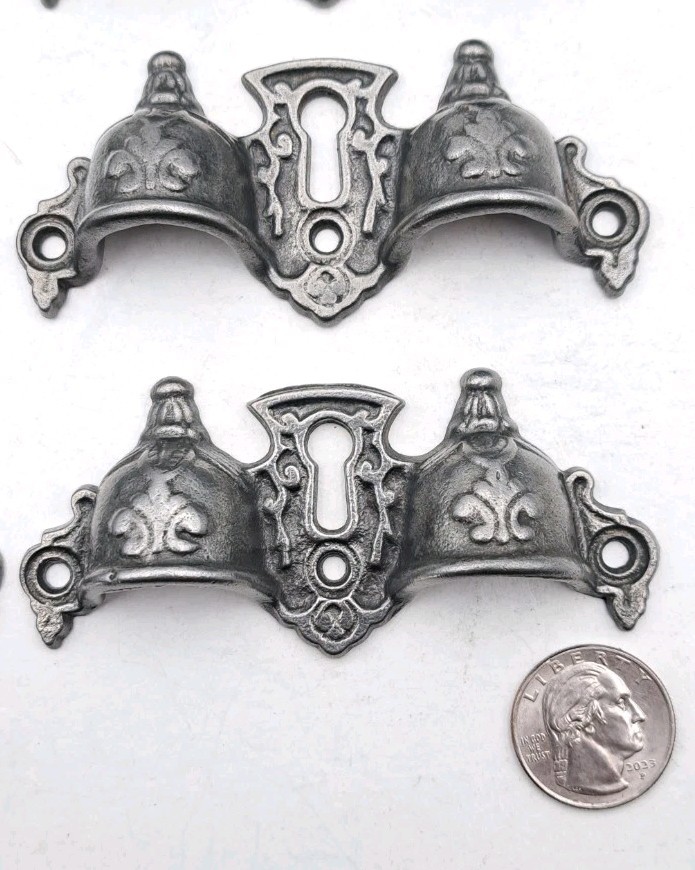 Antique Bin Pulls Eastlake Two Finger Handles Unique Cast Iron Hardware Set of 6