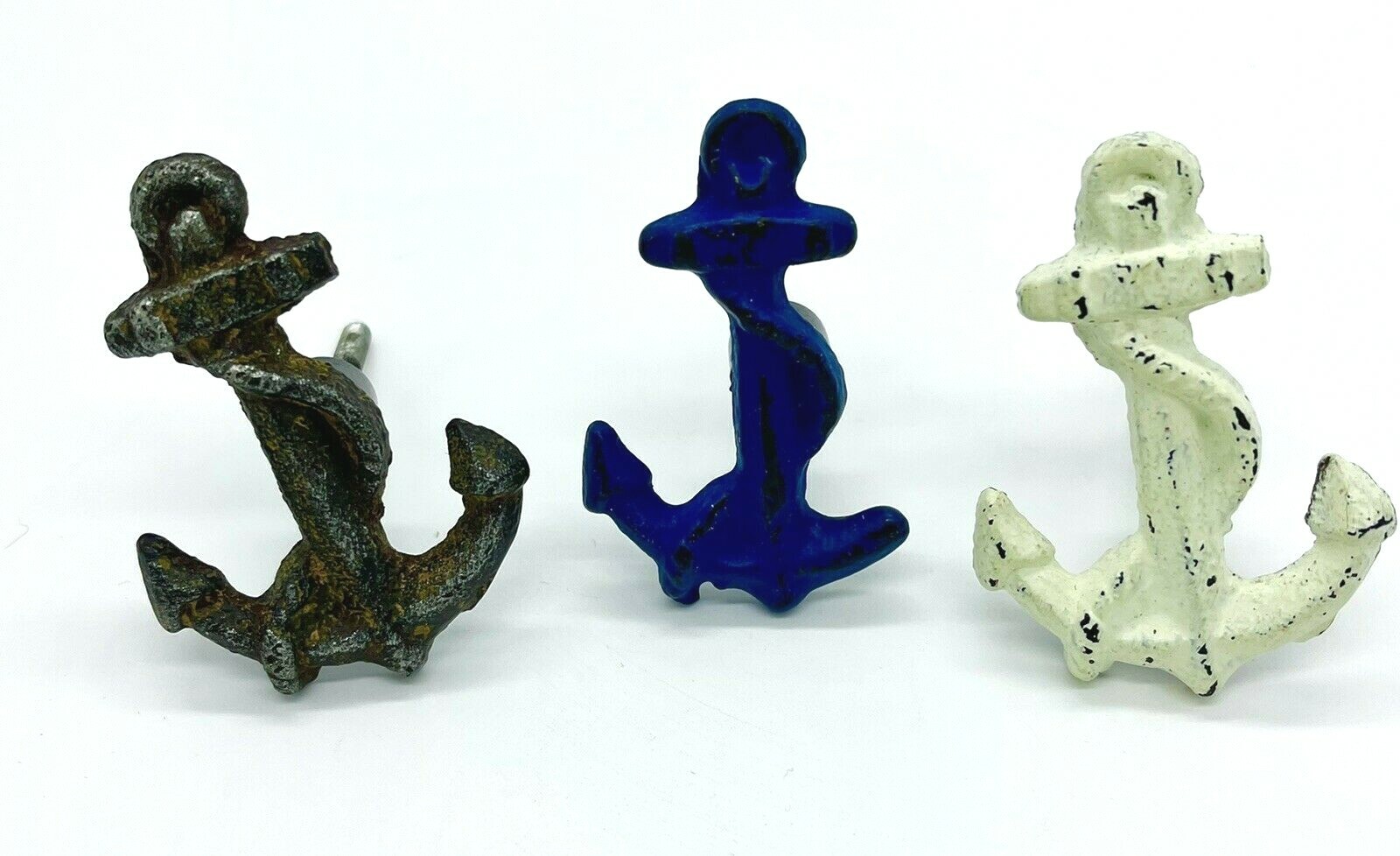 Cast Iron Metal Anchor with Rope Drawer Pulls Knob Hook Beach Ocean Set of 3
