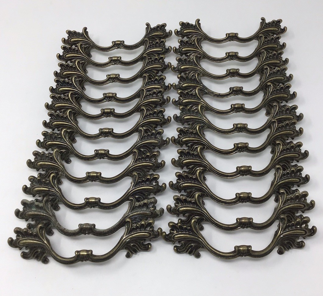 Vintage French Provincial Drawer Cabinet Pull Antique Bronze 3″ Handle Lot of 22