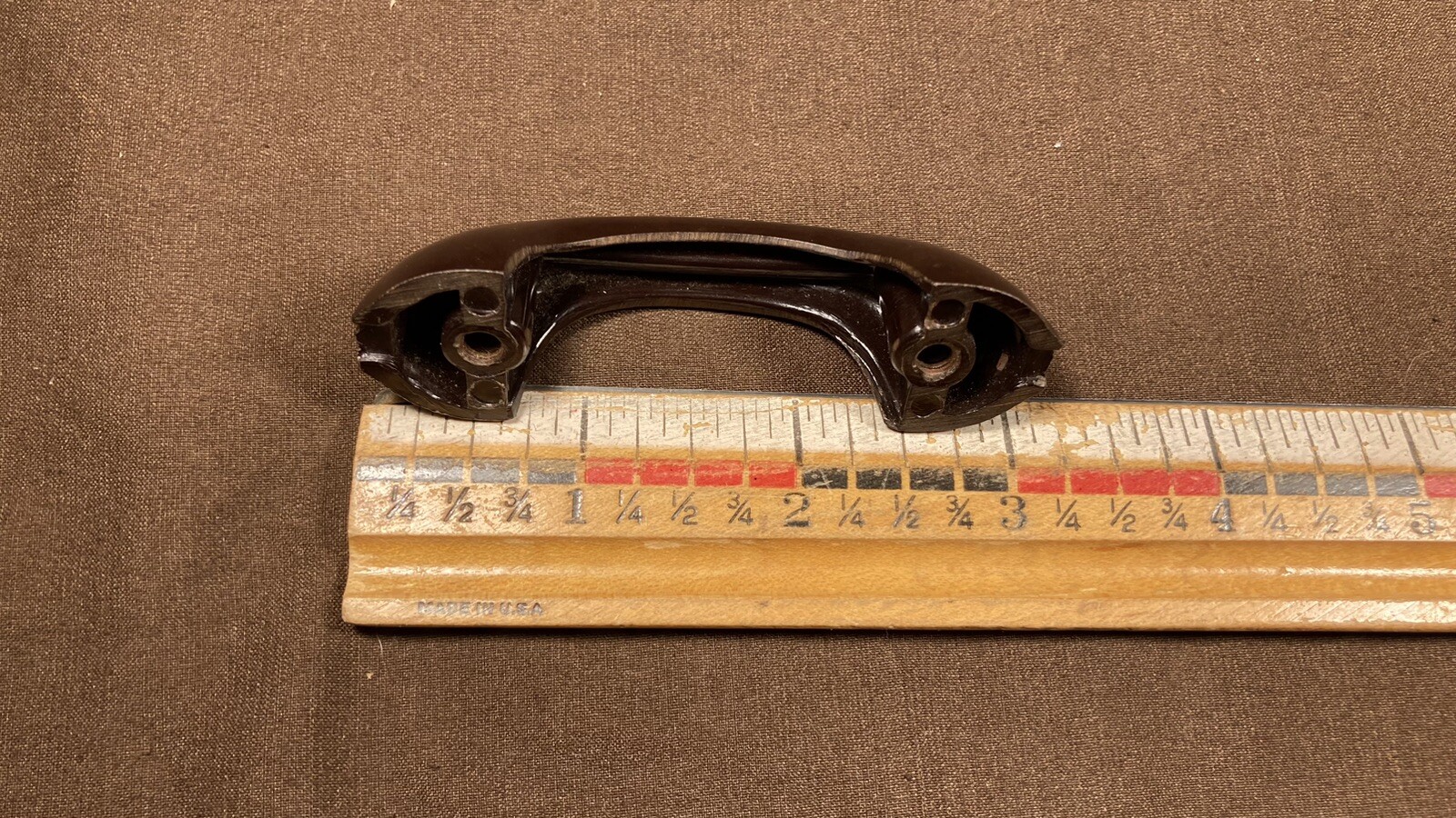 Vintage Small Bakelite Dark Brown Door Drawer Pull Handle Ribbed Arch Art Deco