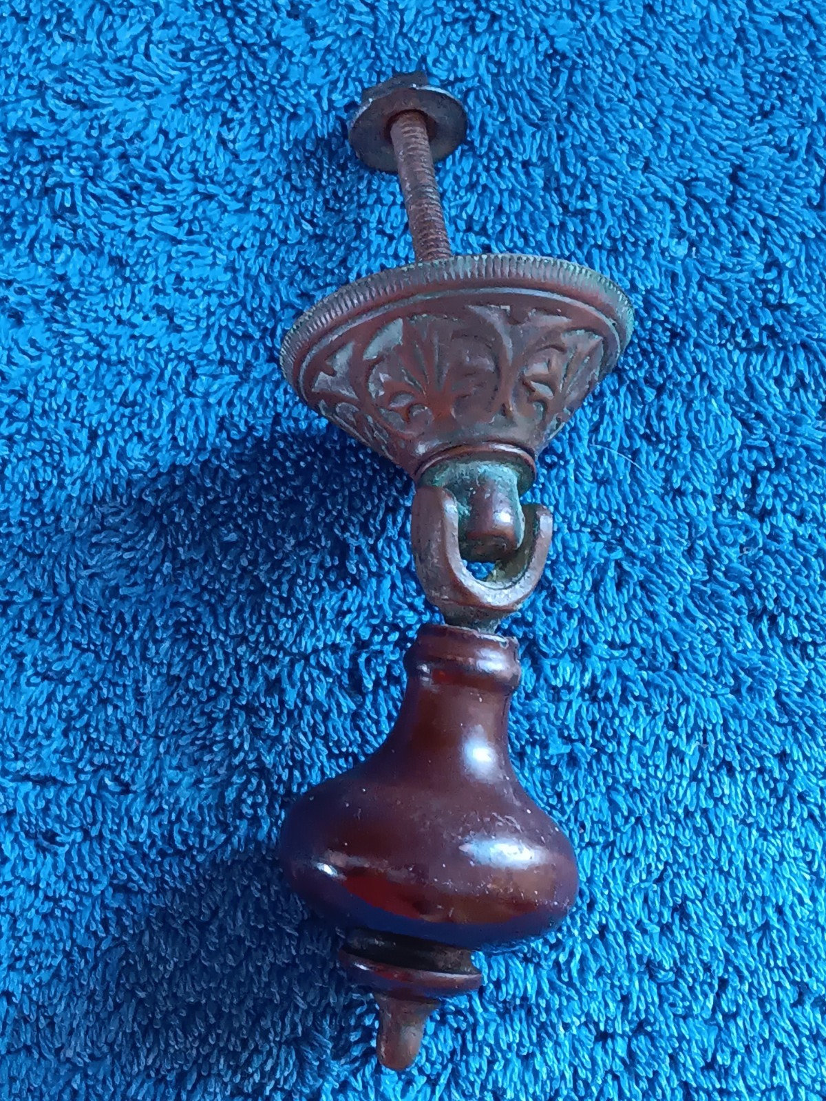 Htf Antique teardrop Estate Single ONE WALNUT? EBONIZED VICTORIAN PULL