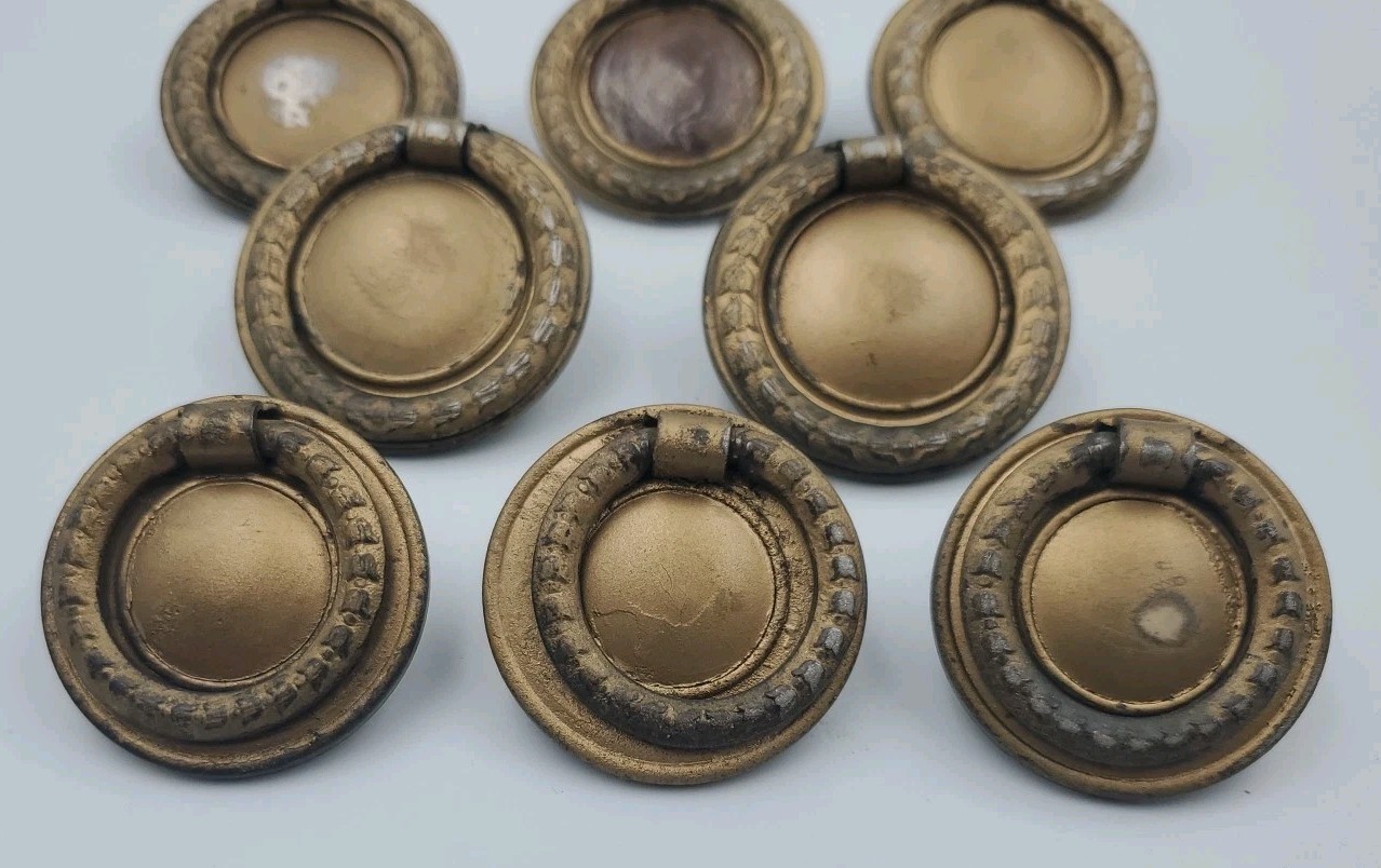 Metal Drawer Ring Pull Knobs Reclaimed Salvage 2 Sizes Lot Of 8