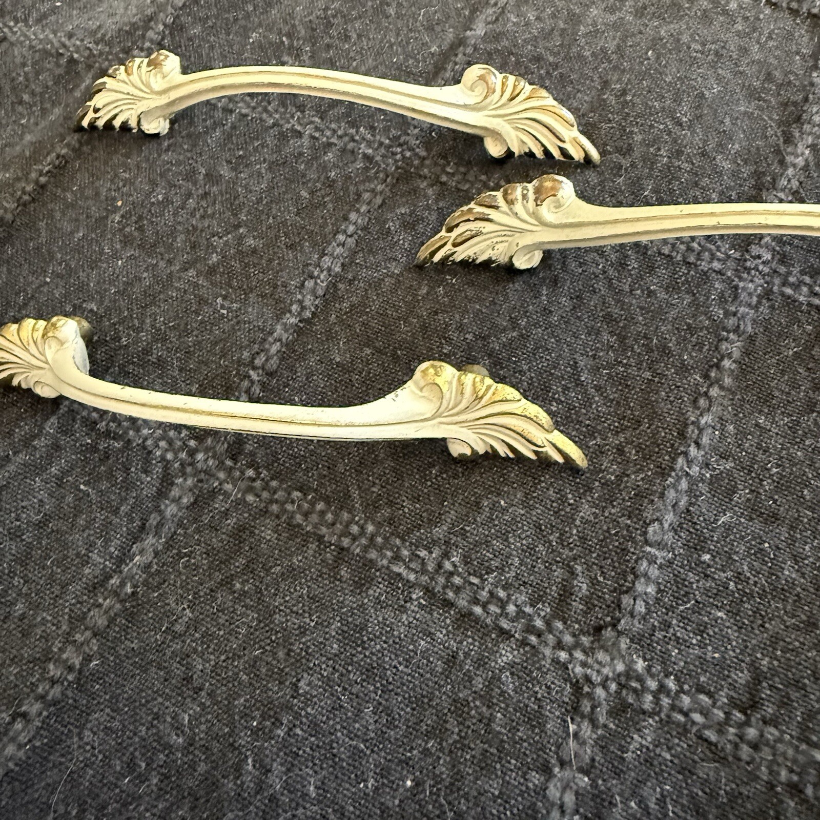Lot 5 VTG Brass Drawer Pull White French Provincial Leaf Handles