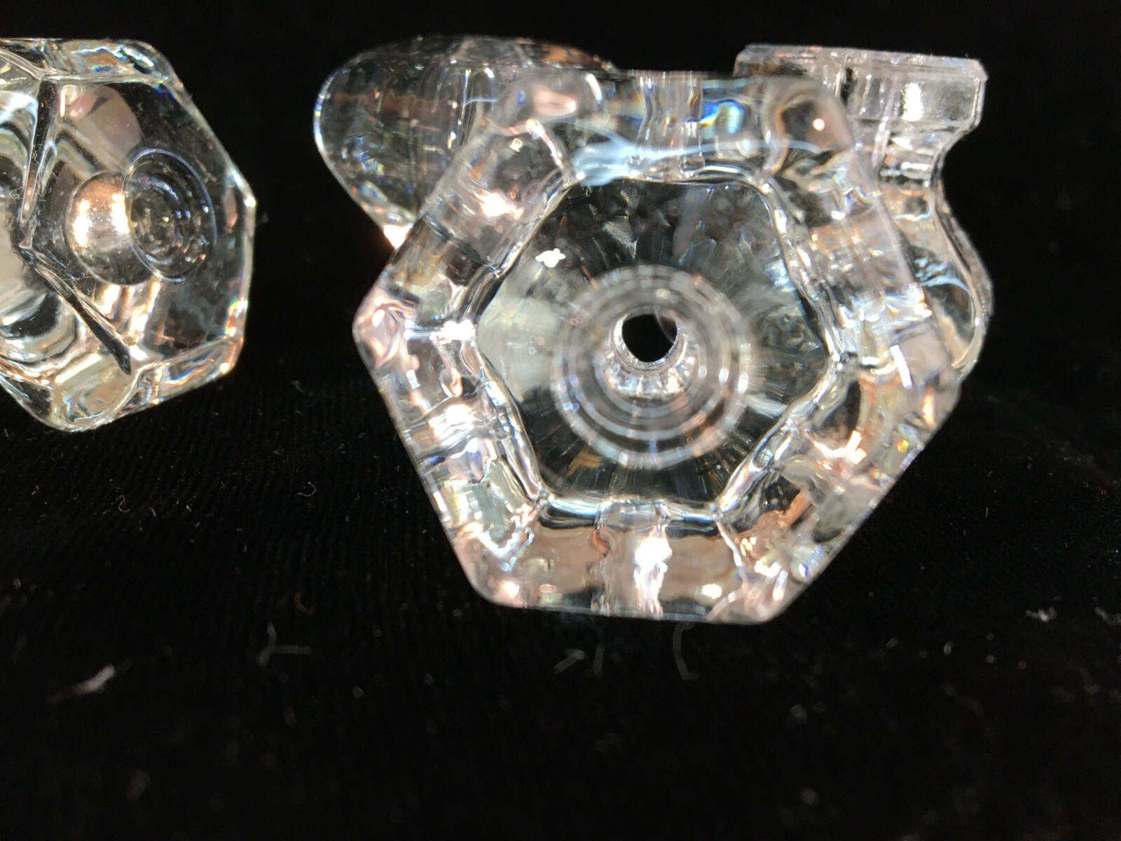 Clear Depression Glass Pulls Hexagon Shaped Antique Style Set of 4