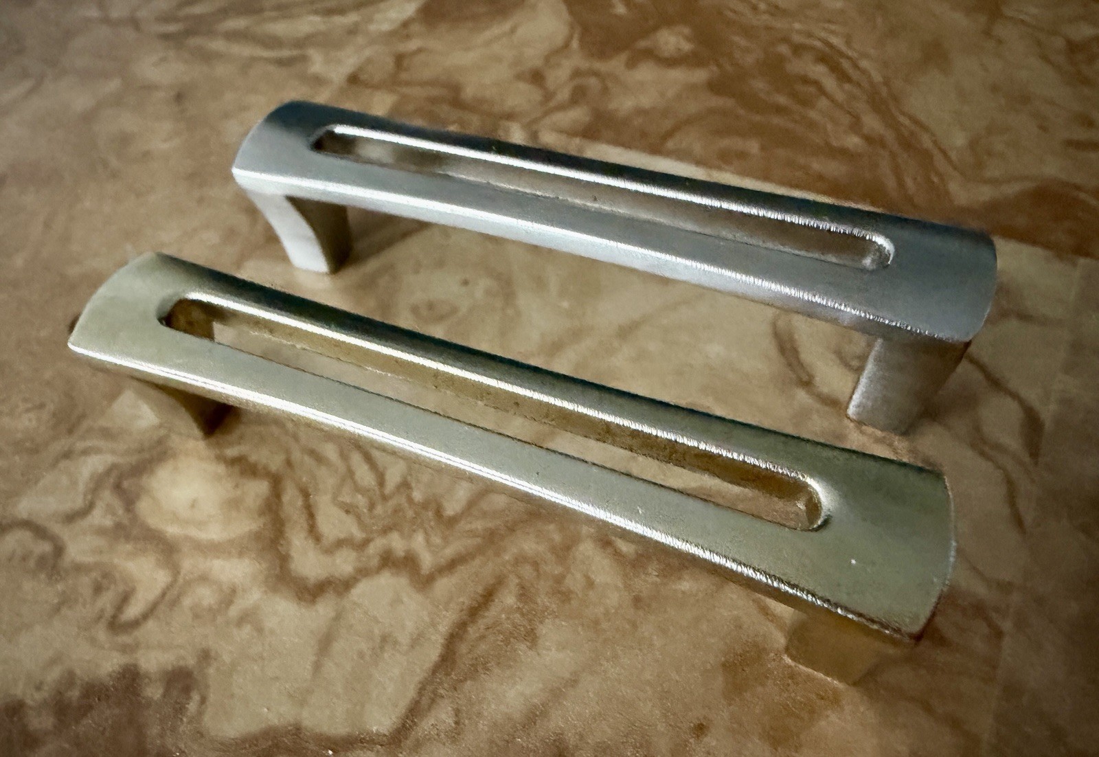 Vintage Japan MCM Cabinet Drawer Pulls 3” Center Brass & Brushed Metal Pair