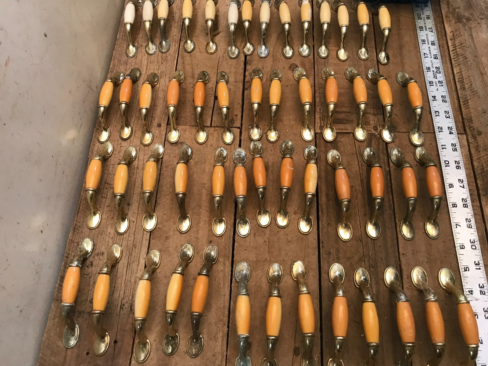Lot 53 Vintage Art Deco Waterfall Drawer Pulls Metal Cream Butterscotch w/ screw