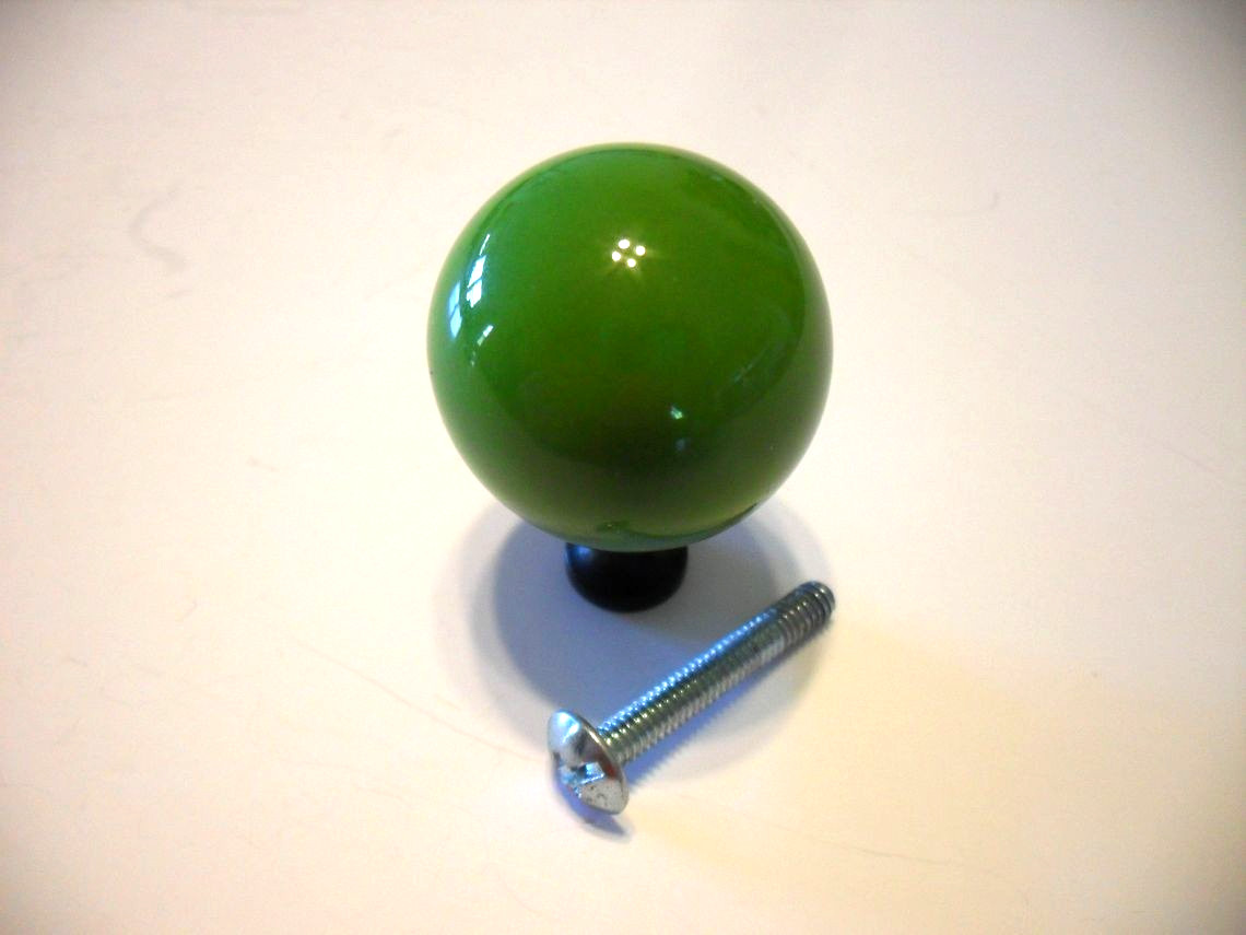 Vintage Ceramic Drawer Knob 1-1/4″ Round Pull Avacado Green w Brass Base