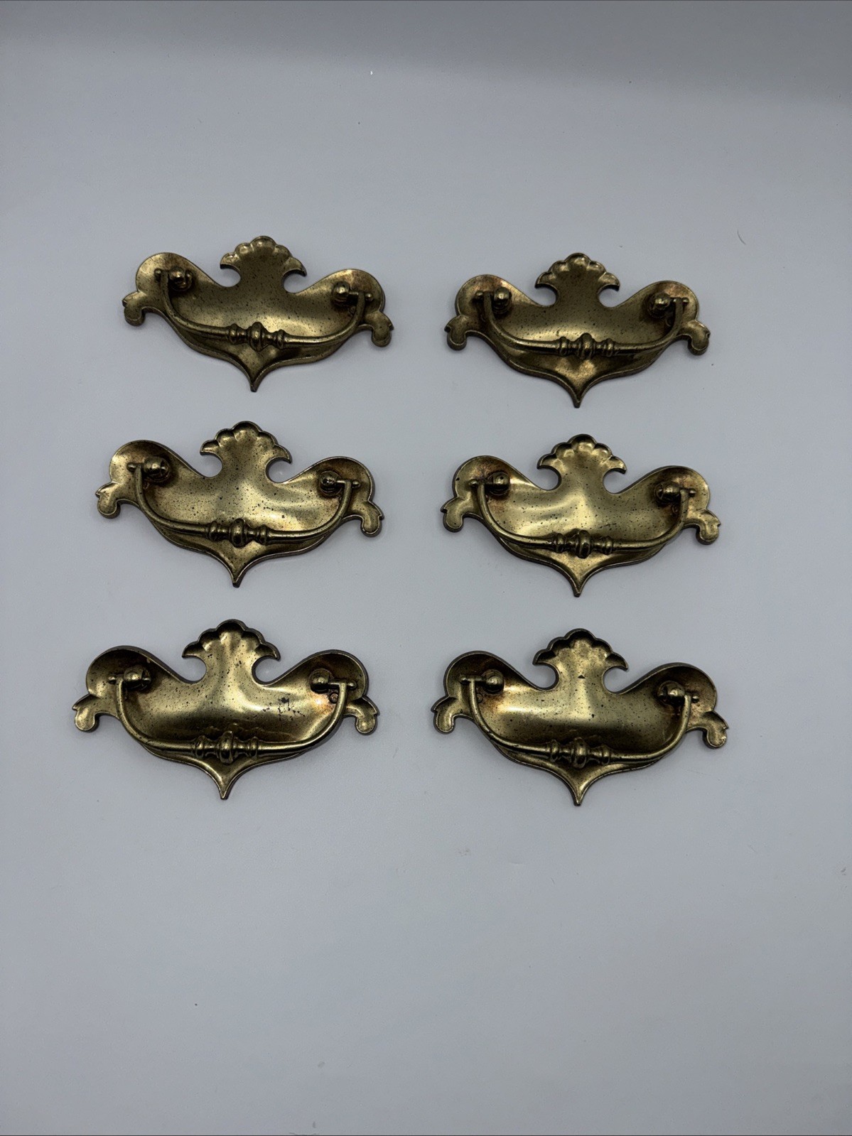 Vintage Set Of 6 KBC Keeler Brass Co N-609 Ornate Brass Drop Bail Handles/Pulls