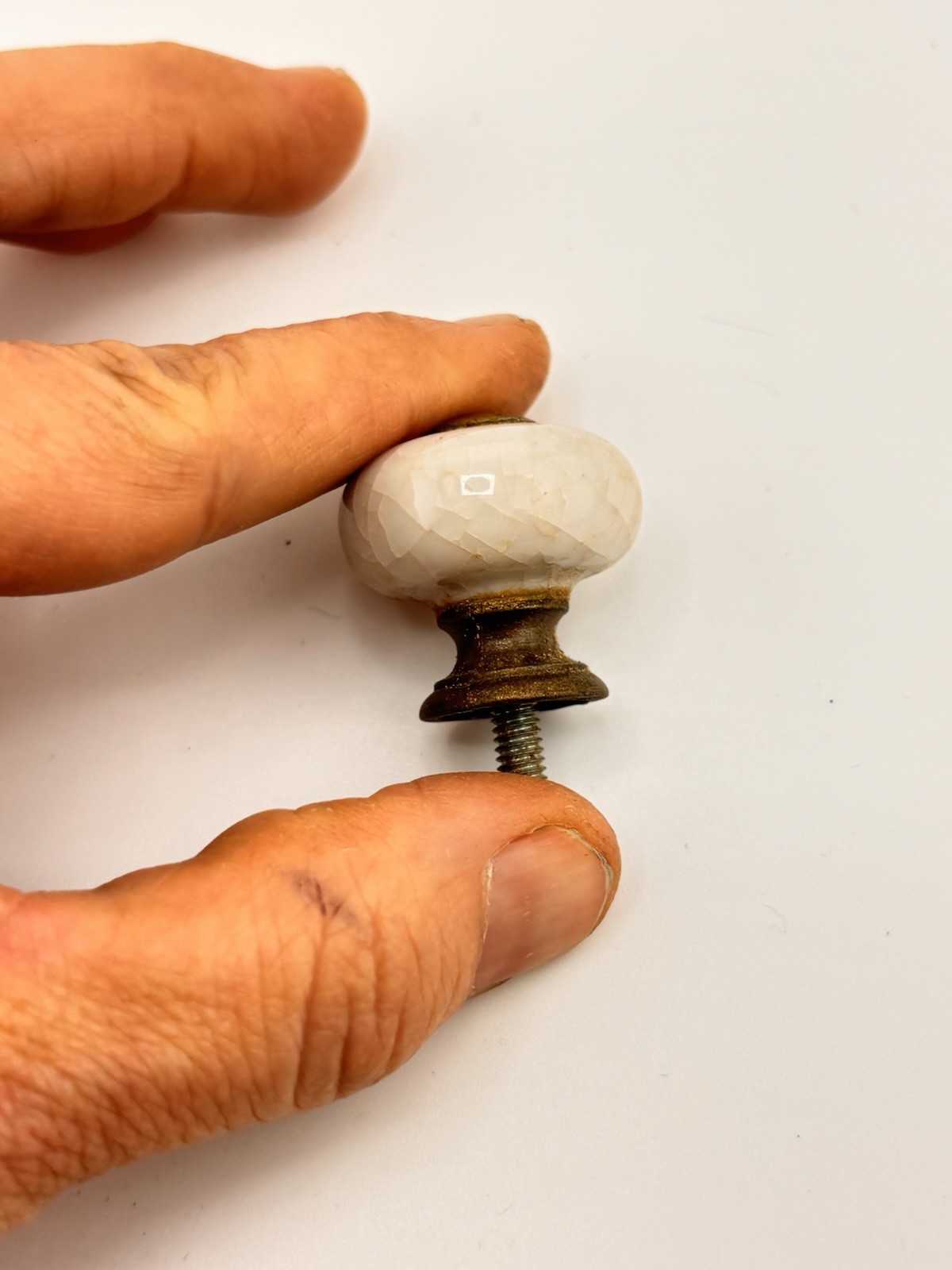 Vintage Antique French Country White Marble & Brass Cabinet Pull