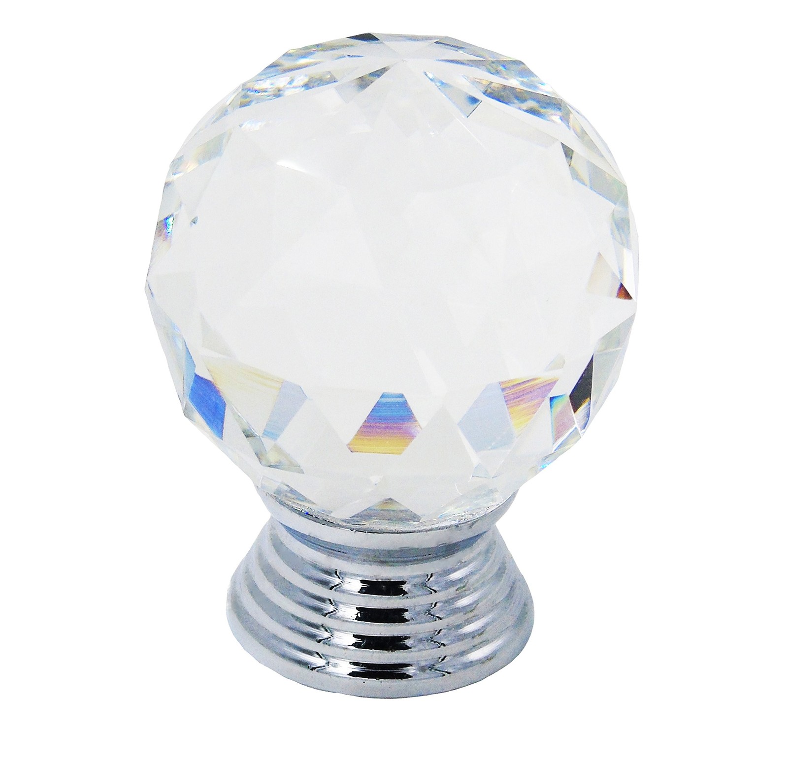 30mm Diameter Clear Crystal Glass Cabinet Knob Chrome Base 12pcs-Pack