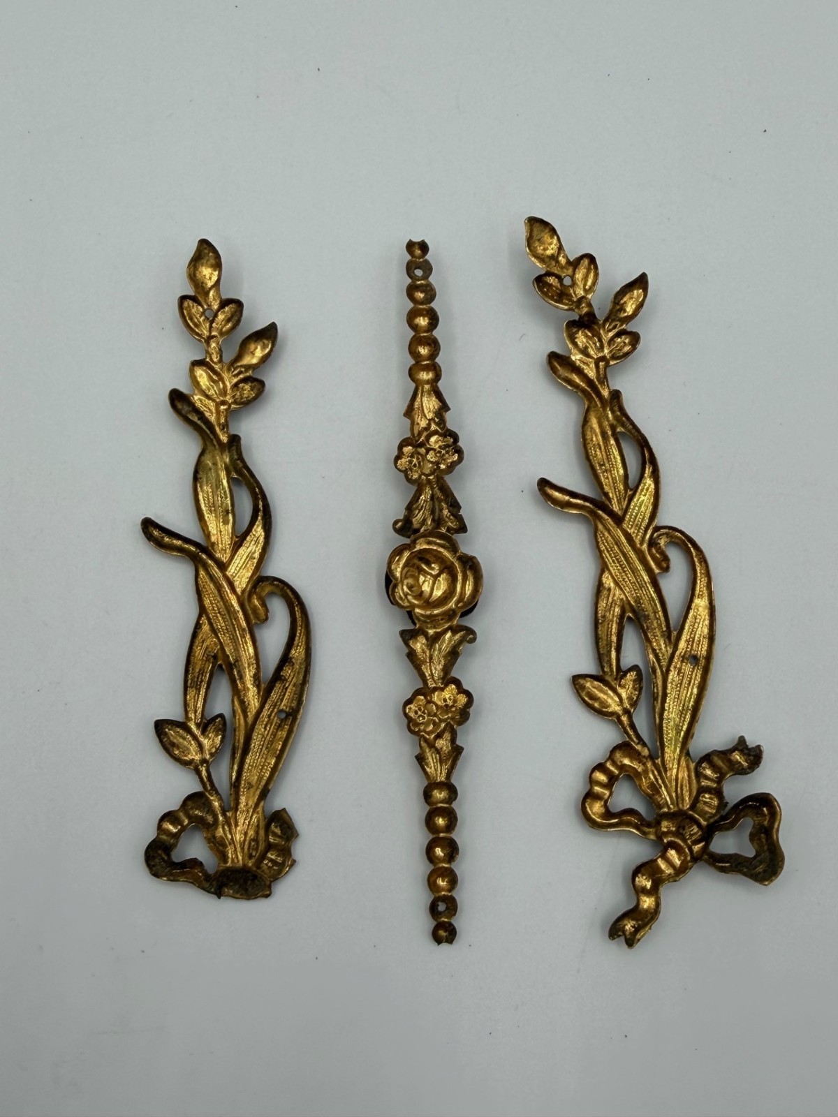 Vintage Lot Metal Furniture Appliques and Keyhole Decorations, New and Used.