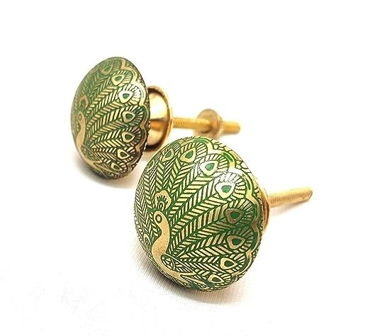 Peacock Design Multicolor Brass knob for Drawer Pull Cabinet (Size:6.5x4x4 CM)