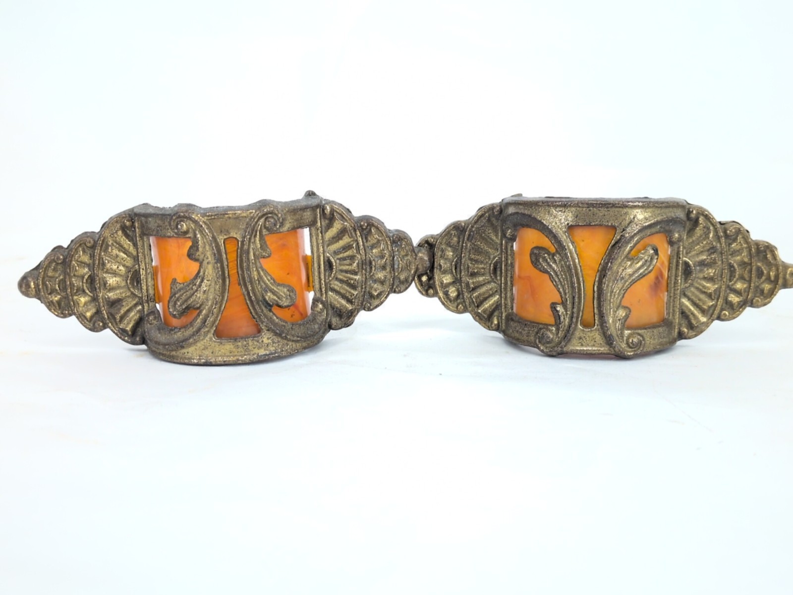 Pair Of DRAWER PULL ART DECO BOW BUTTERSCOTCH BAKELITE WATERFALL DRESSER Antique