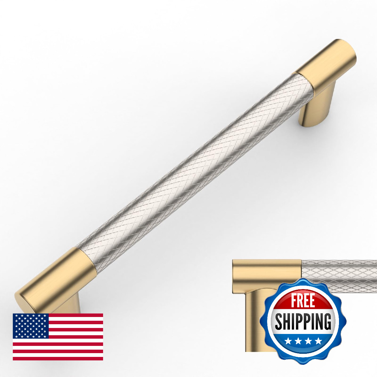 Amerdeco 10 Pack Brushed Nickel And Gold Knurled Cabinet Pulls 6.3 Inch Hole