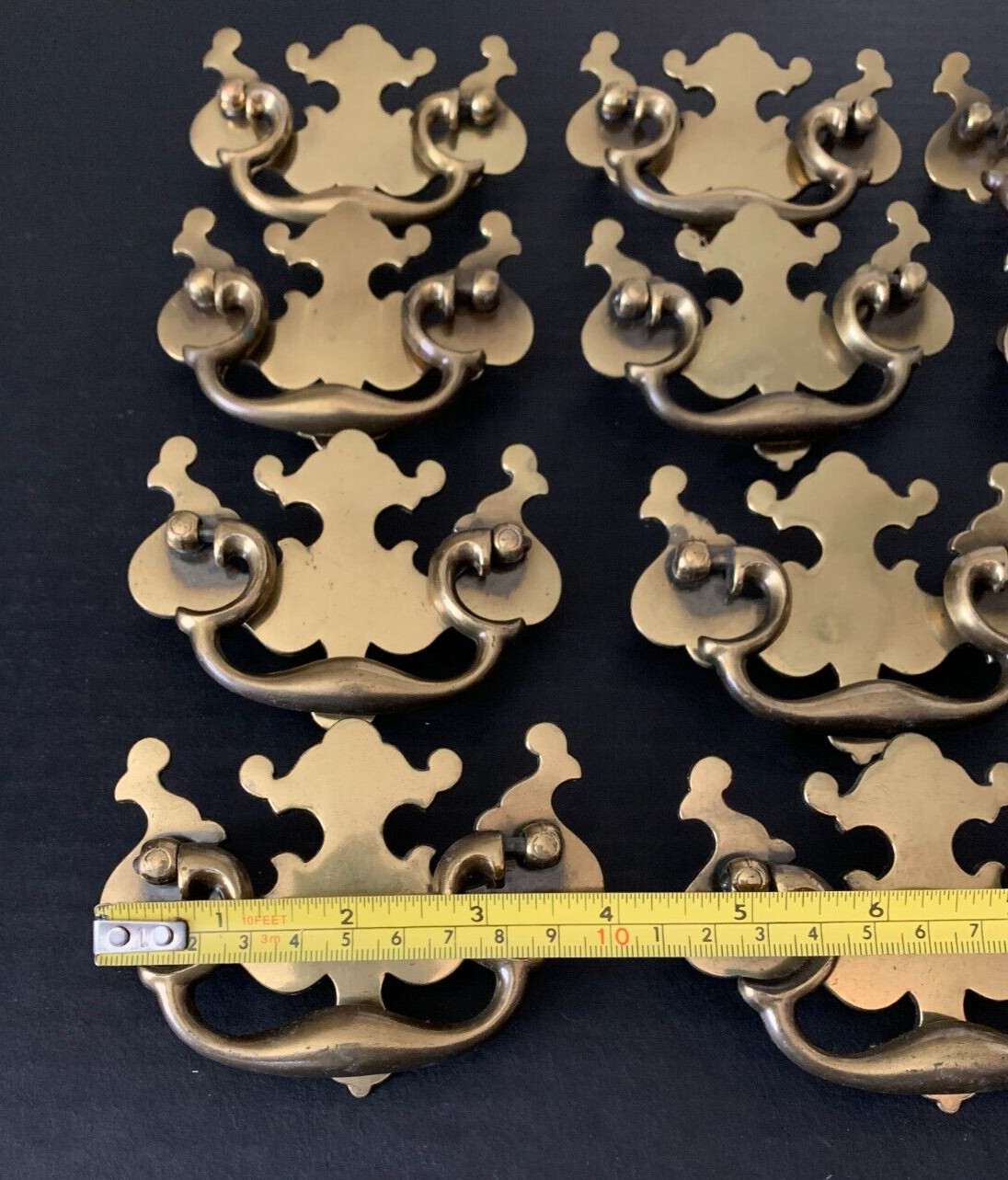 Vtg KBC Keller Brass Colonial Metal Batwing Drawer Pulls Screws 3″CC – Lot(s) 12