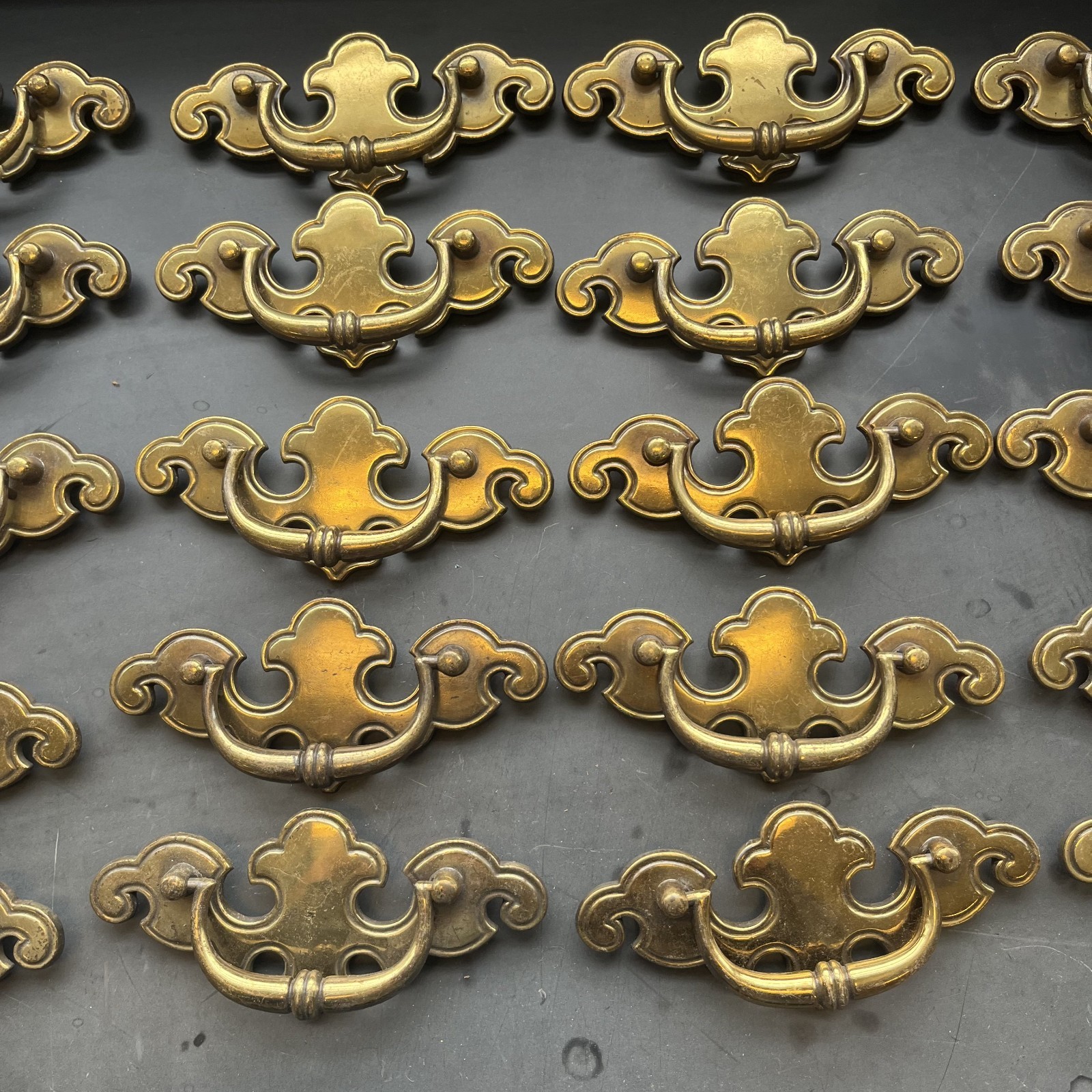 Set of 25 Vintage Brass Chippendale Batwing Drawer Pulls Bail Handles Salvaged