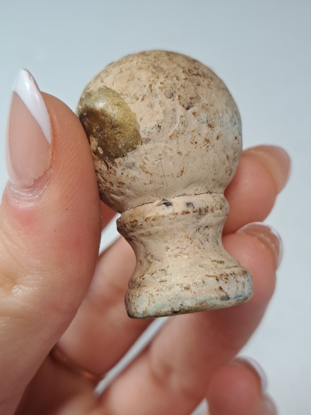 Vintage Round Beige Drawer Pull Or Finial Weathered Finish
