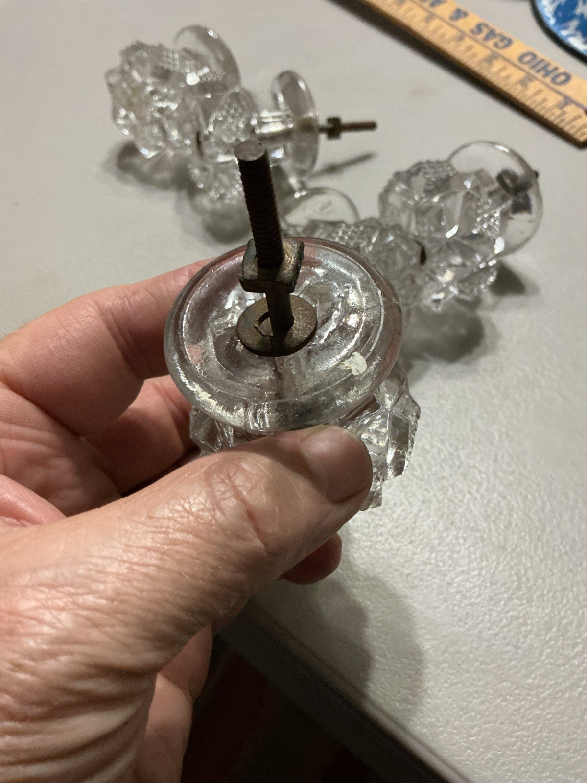 AMAZING RARE EMPIRE CUT GLASS PULL BEAUTIFUL OLD ANTIQUE PRICED EACH.