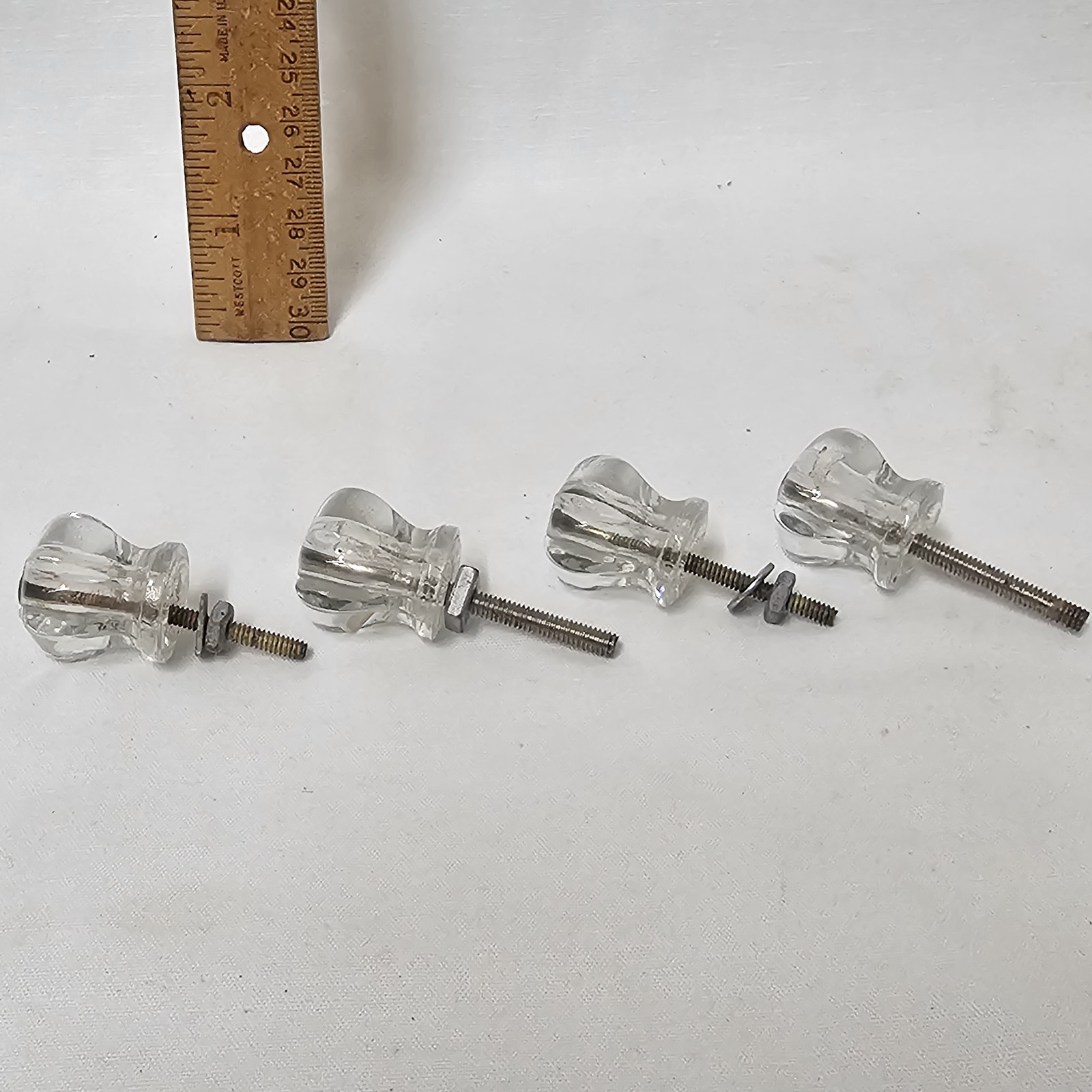 Set Of 4 Antique Hexagon Glass Drawer Knob Pulls. T-179