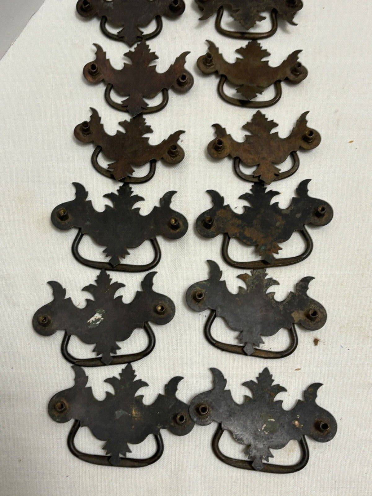 12 Chippendale Batwing Vintage Stamped Metal Drawer Pulls w Bails 2 Sizes