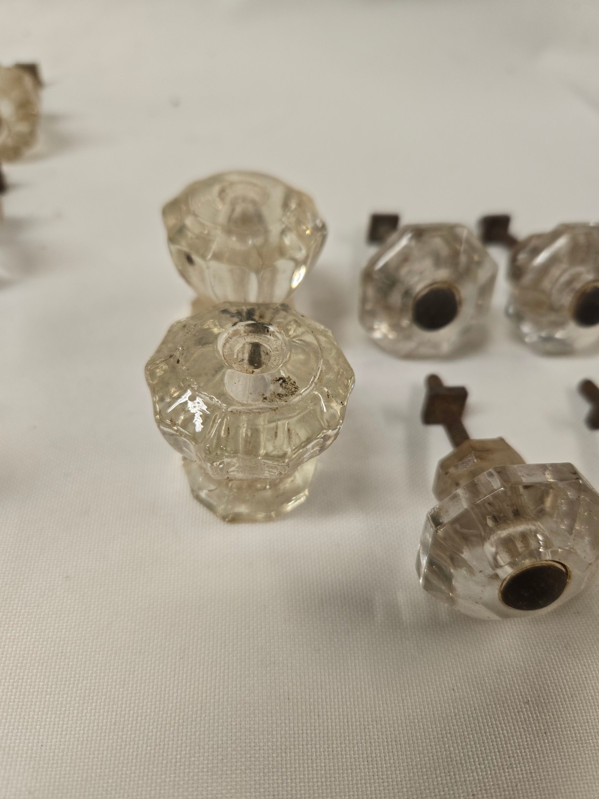 LOT of 11 Vintage Clear Glass Furniture HARDWARE Knobs Drawer Pulls 3” Center
