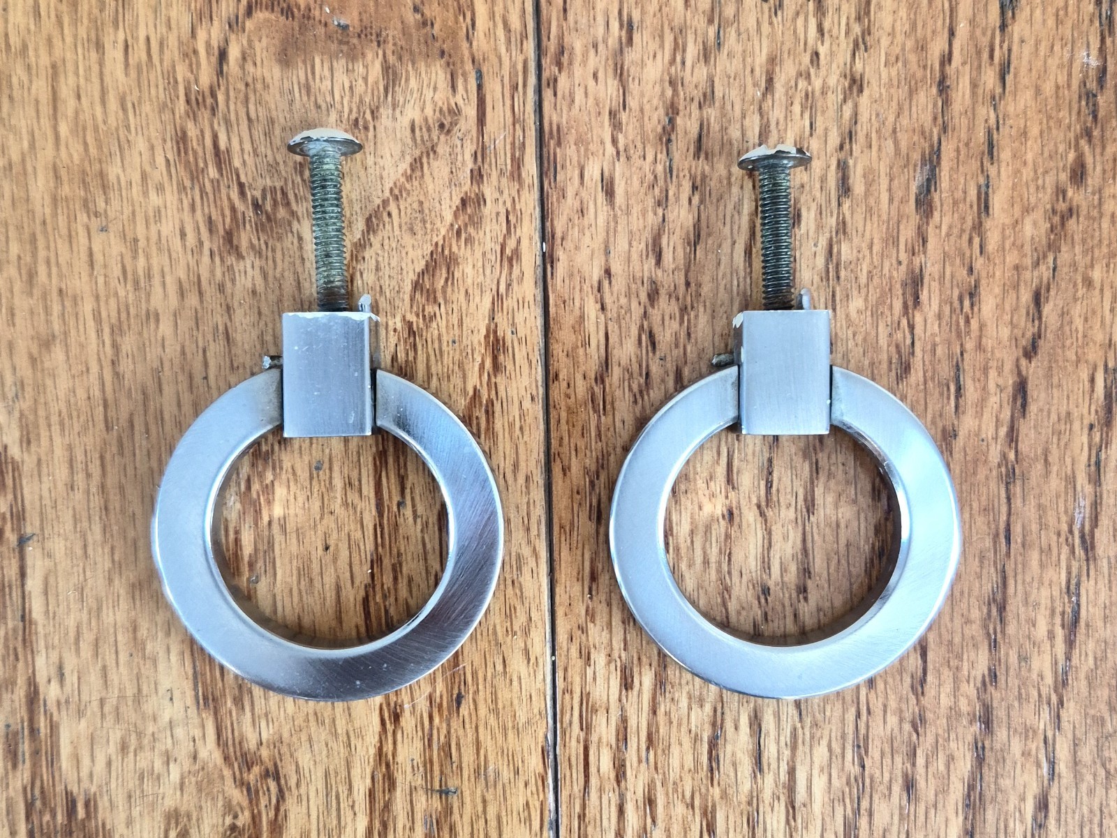 LOT OF 2 – VINTAGE BRUSHED NICKEL RING CABINET DRAWER PULL HANDLES 1.75”