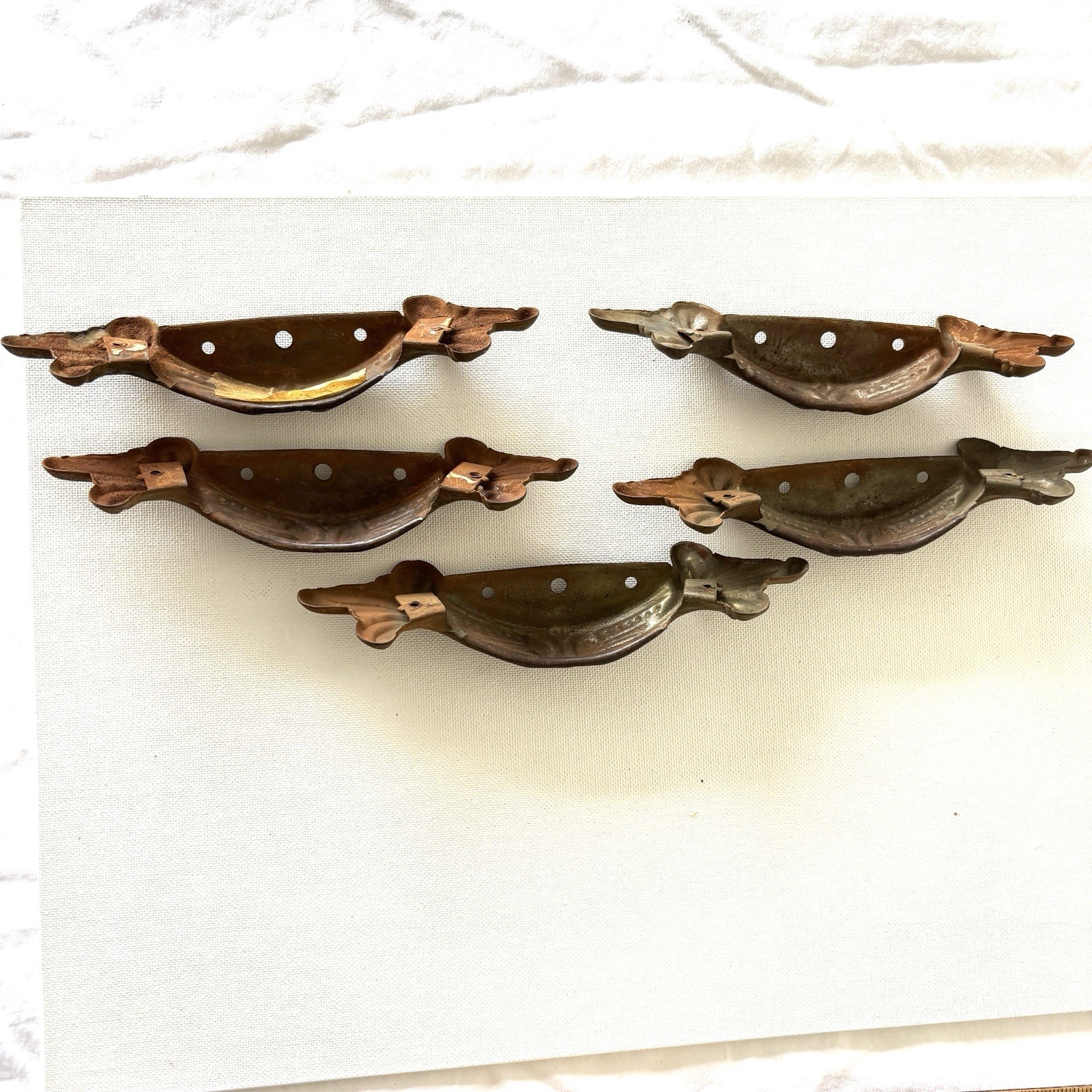 Set of 5 art Nouveau Pulls waterfall dresser Drawer Pull Antique Deco Apothecary
