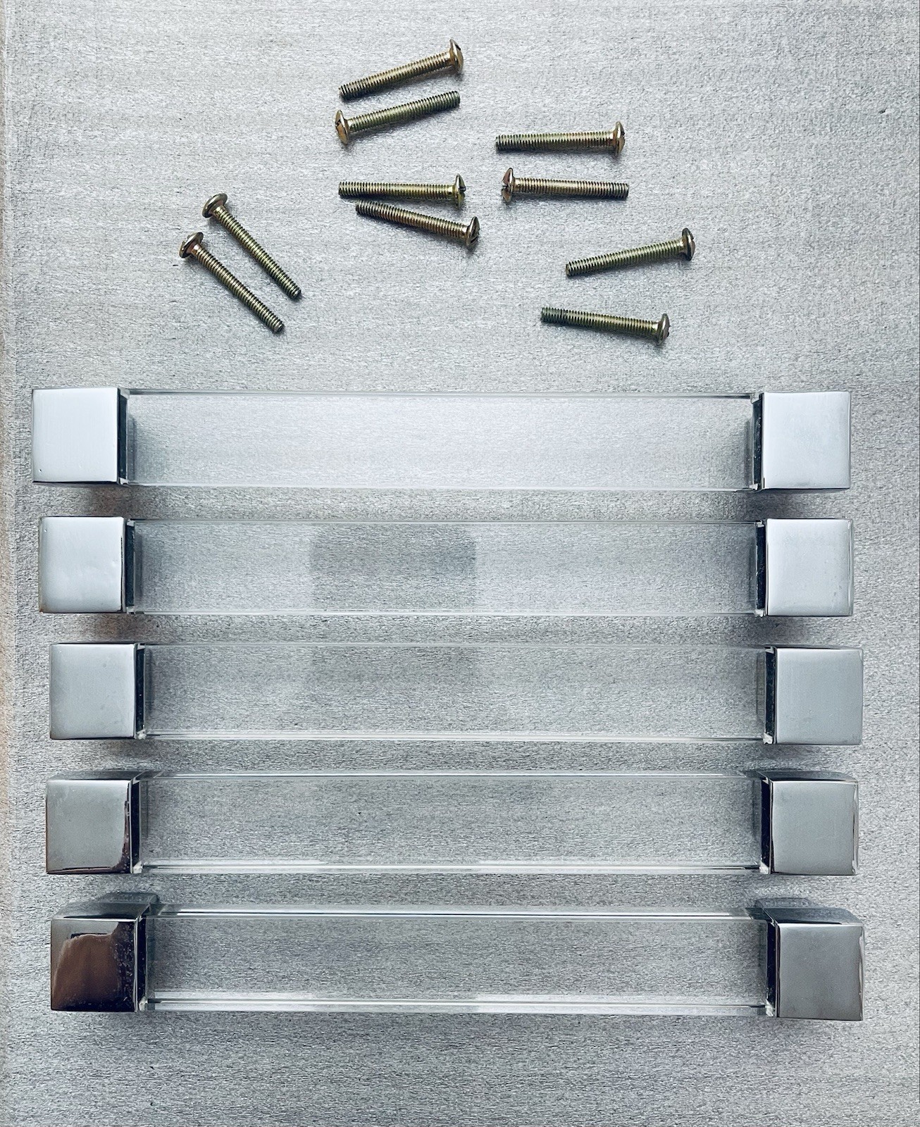 Set 5 Lucite Acrylic Drawer Pulls 8″ Polished Nickel Cabinet Handles W Hardware