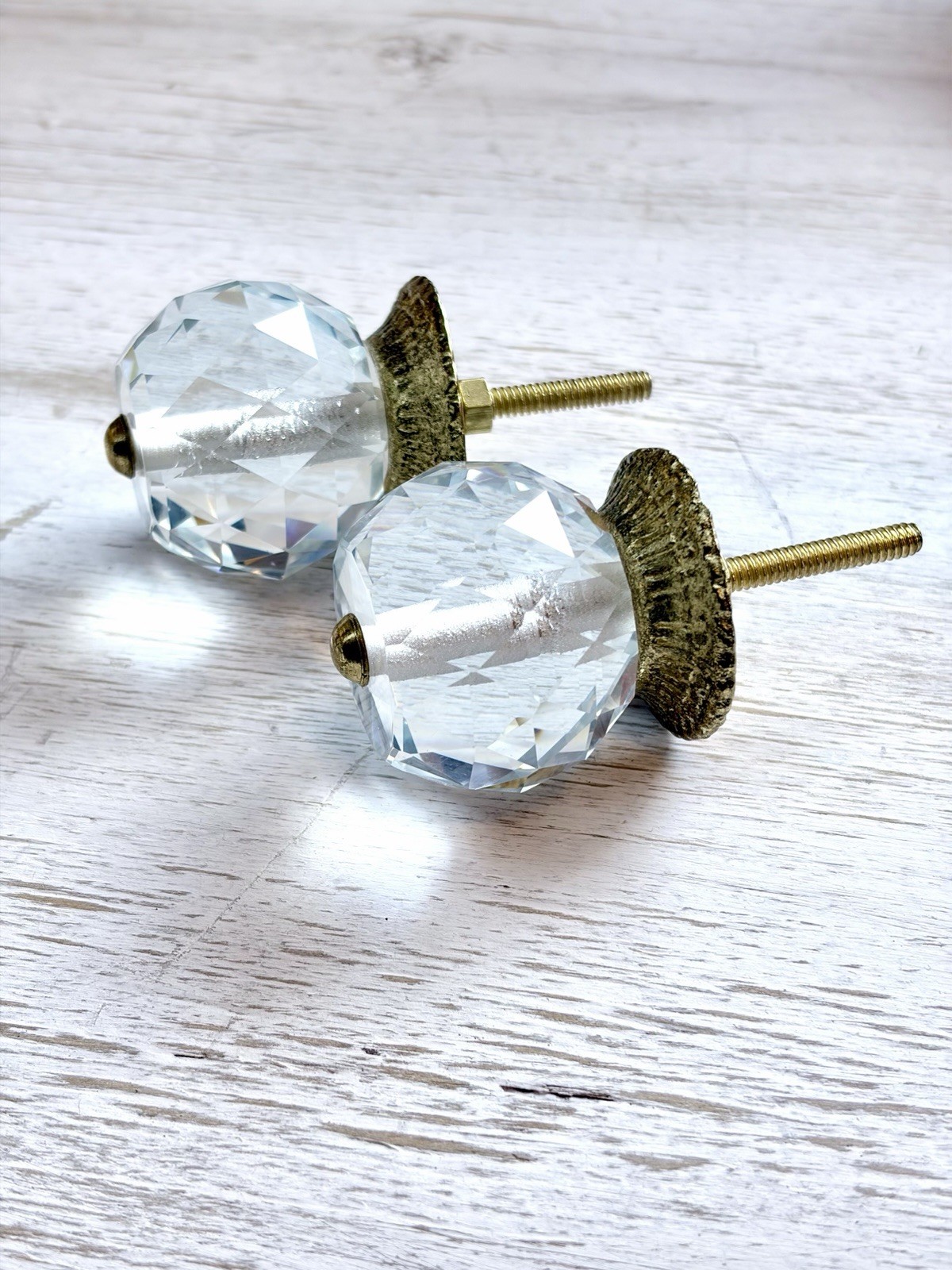 Clear Crystal Glass & Brass Drawer Pulls Vintage Style Cabinet Wardrobe Knobs