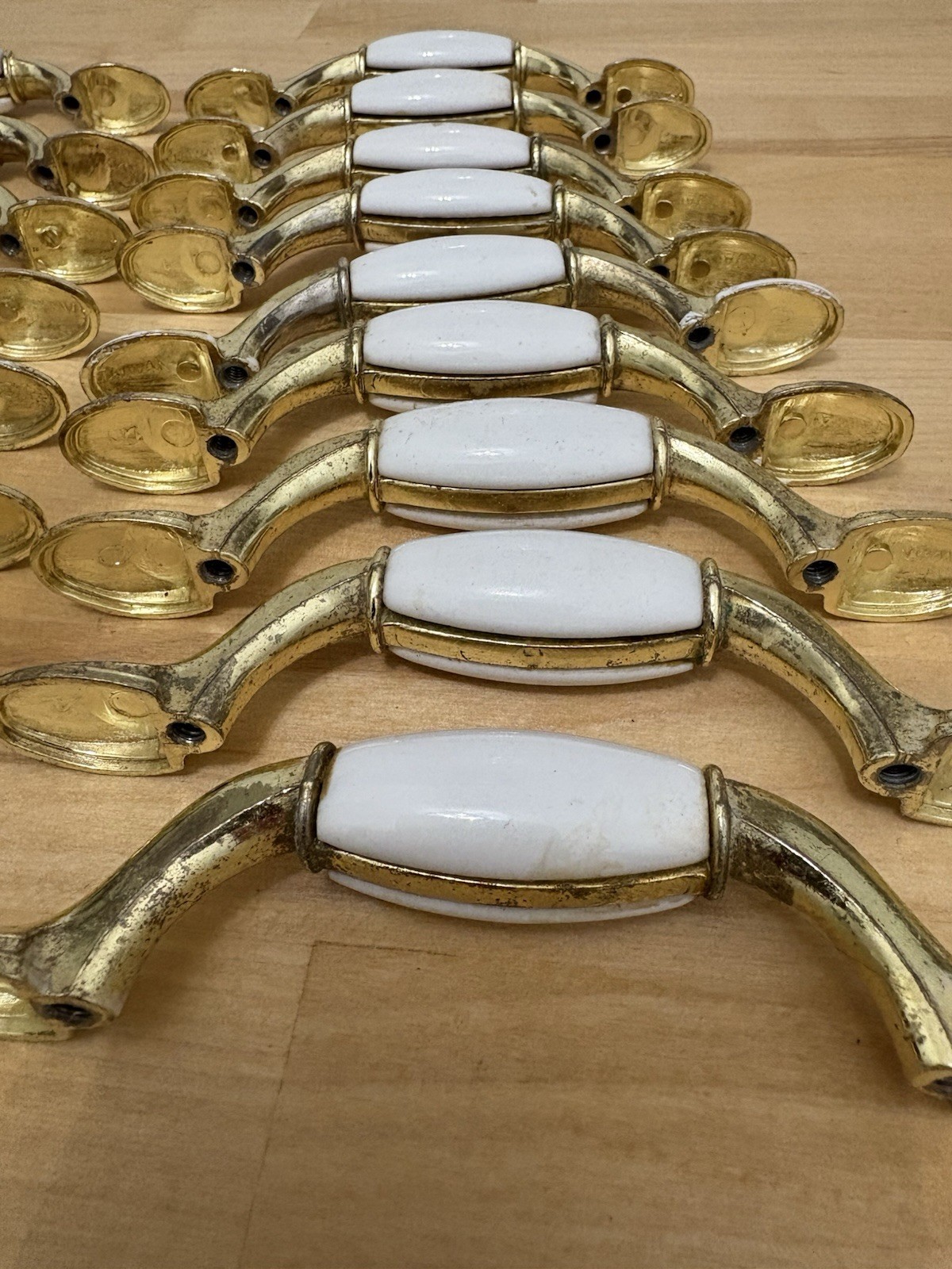 Traditional 5” Cream Acrylic Brass Mid-Century Modern Drawer Door Pull 3” Set 17