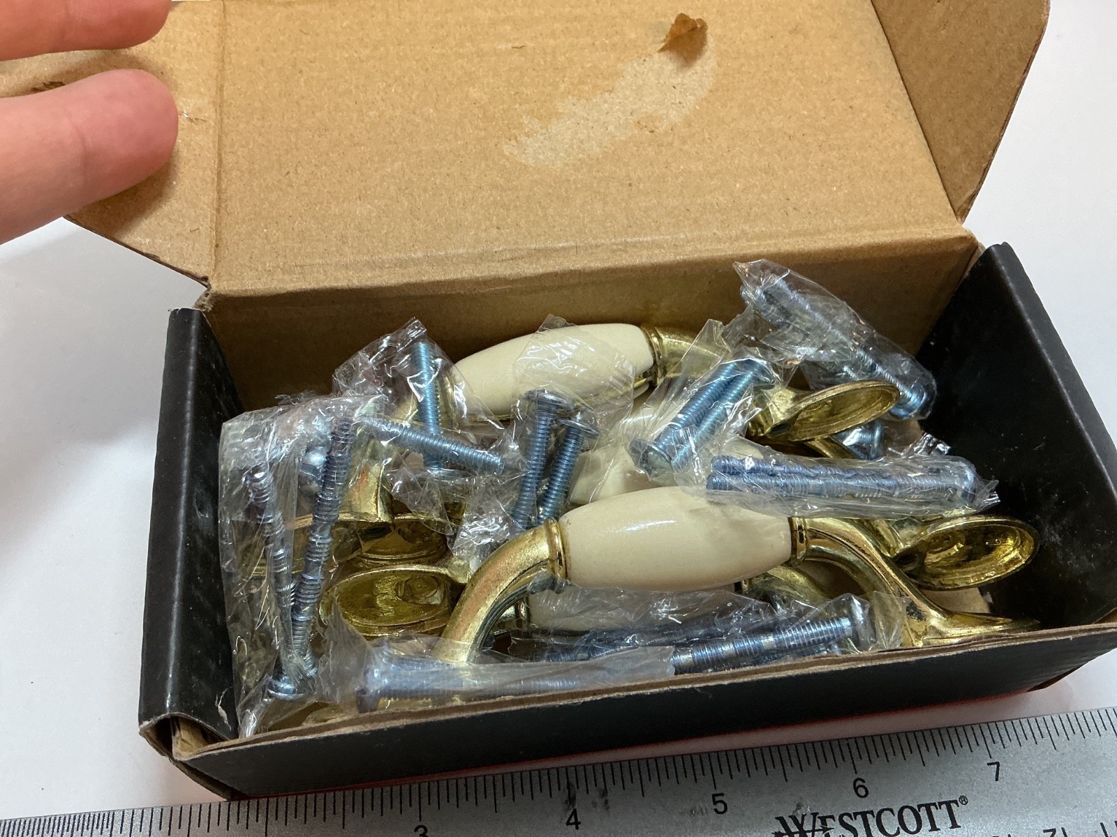 Vintage Door Drawer pulls Beige with gold tone lot of 5 Used