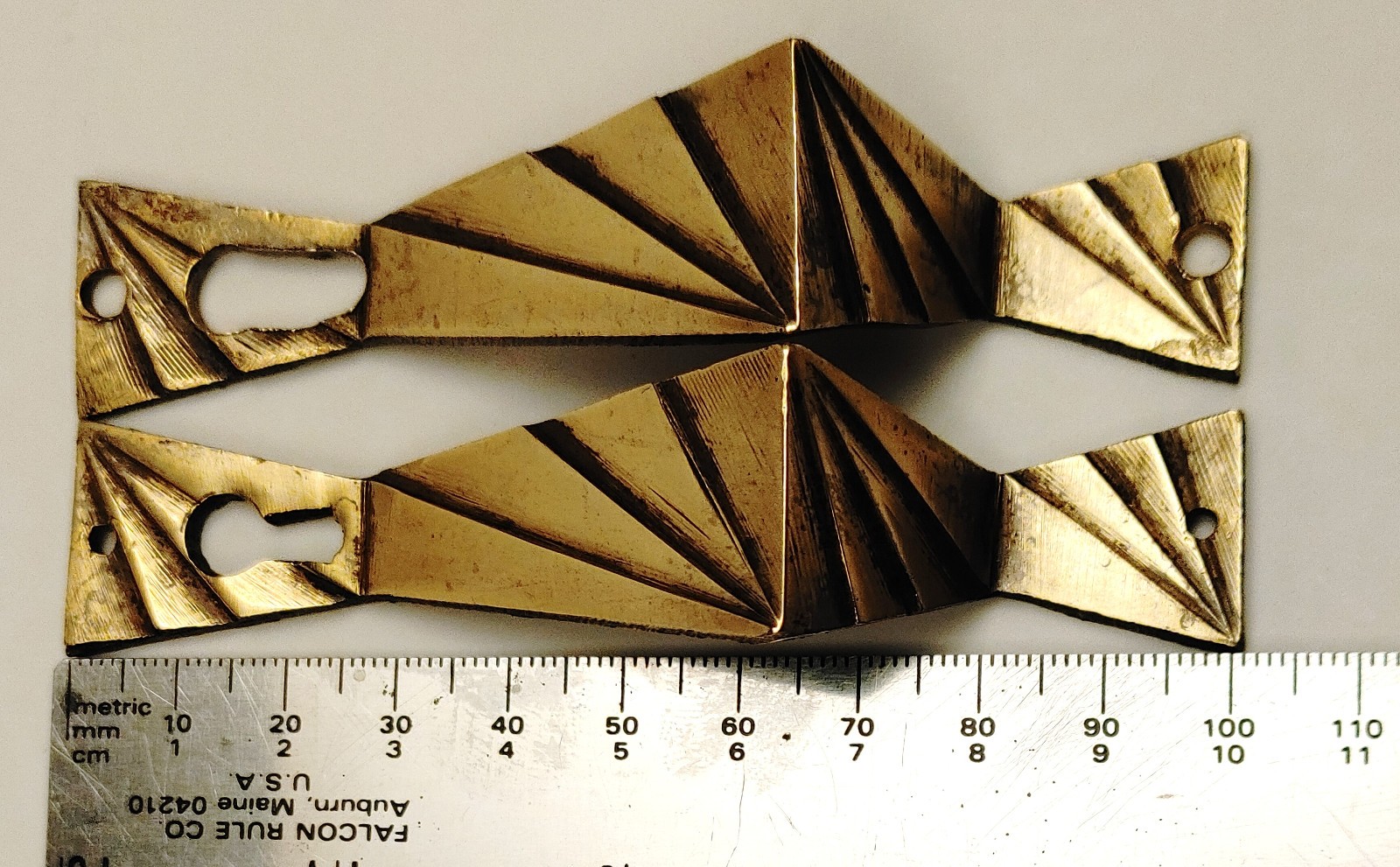 Antique Art Deco Brass Knob Drawer Pull Handle Pulls Knobs Handles Geometric