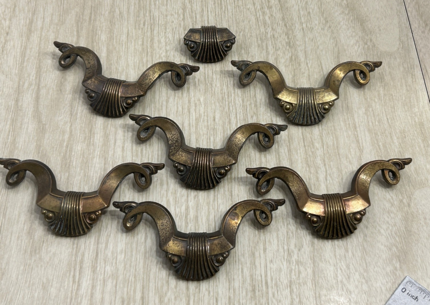ART DECO Brass Drawer Pulls Set 7 AB London England