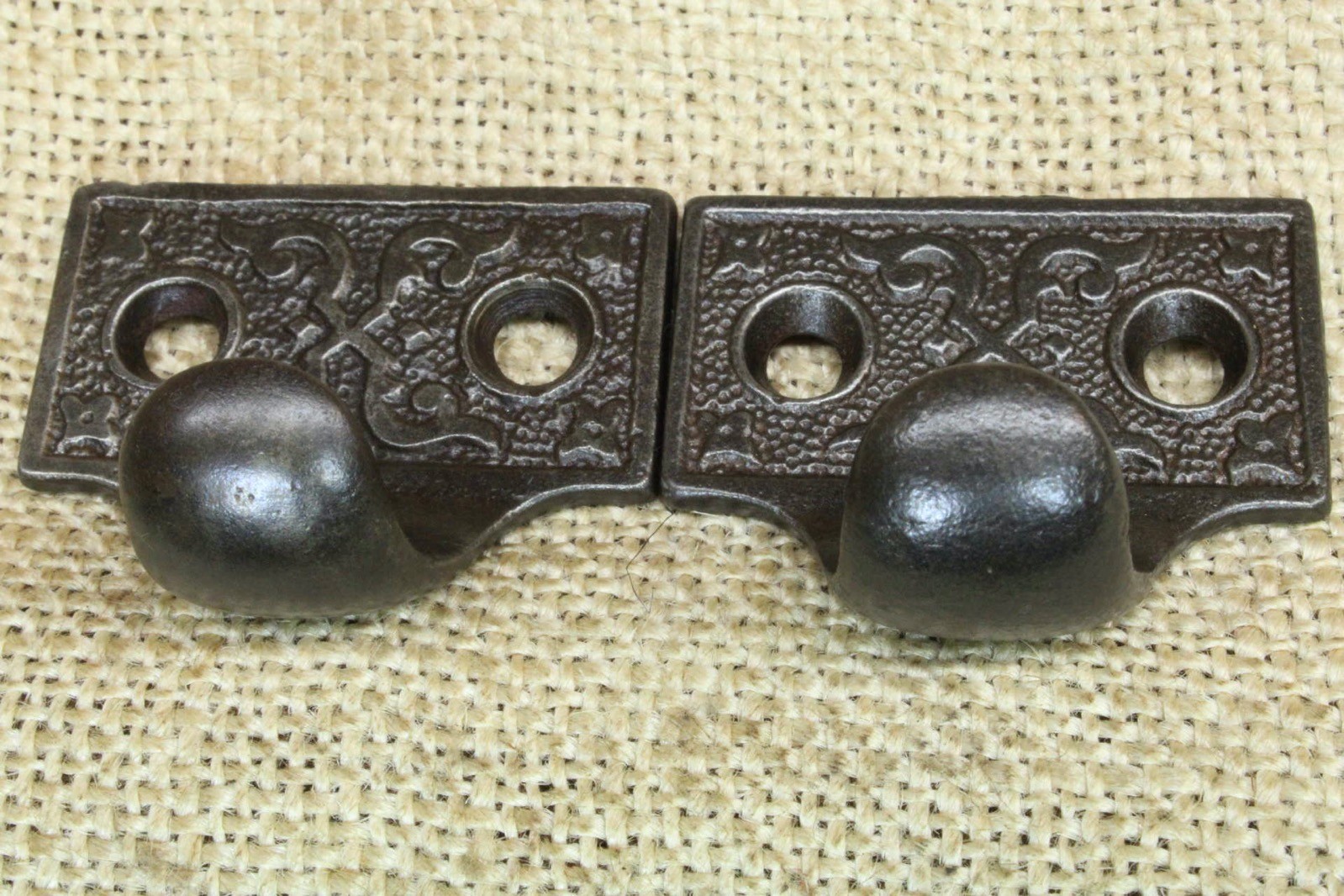 2 Old Window Sash Lifts Cast Iron Victorian X Ferns Scrolls Thick Pulls