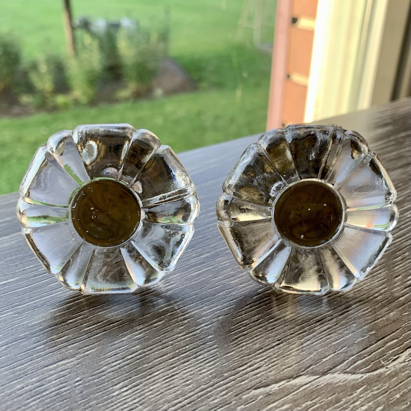 Antique Manganese Drawer Knobs Pair, UV Reactive Glass Knobs/Drawer Pulls