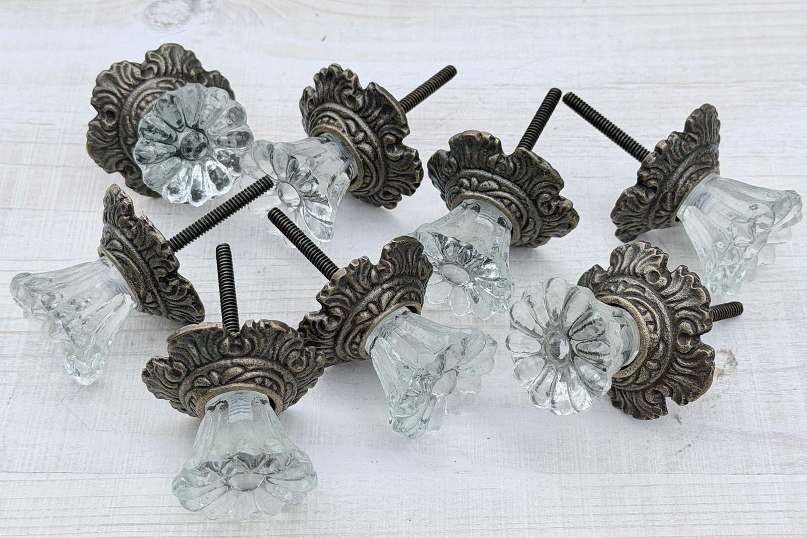 8 Antique Bronze Glass Drawer Pulls Hardware Handles Vintage Cabinet Door Knobs