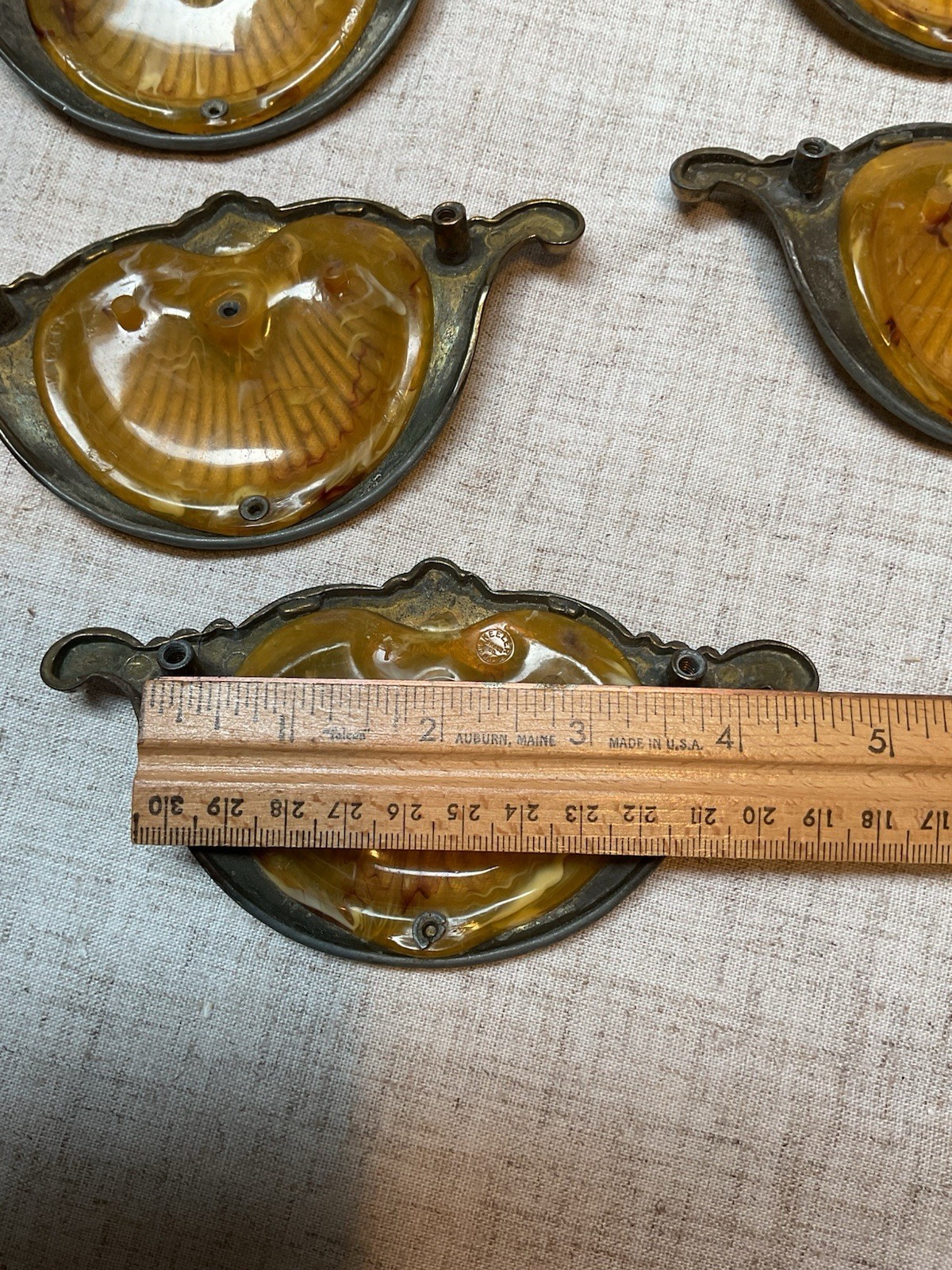 Vintage Keeler Bakelite Brass Waterfall Shell Handle Dresser Pulls (5) 1930s