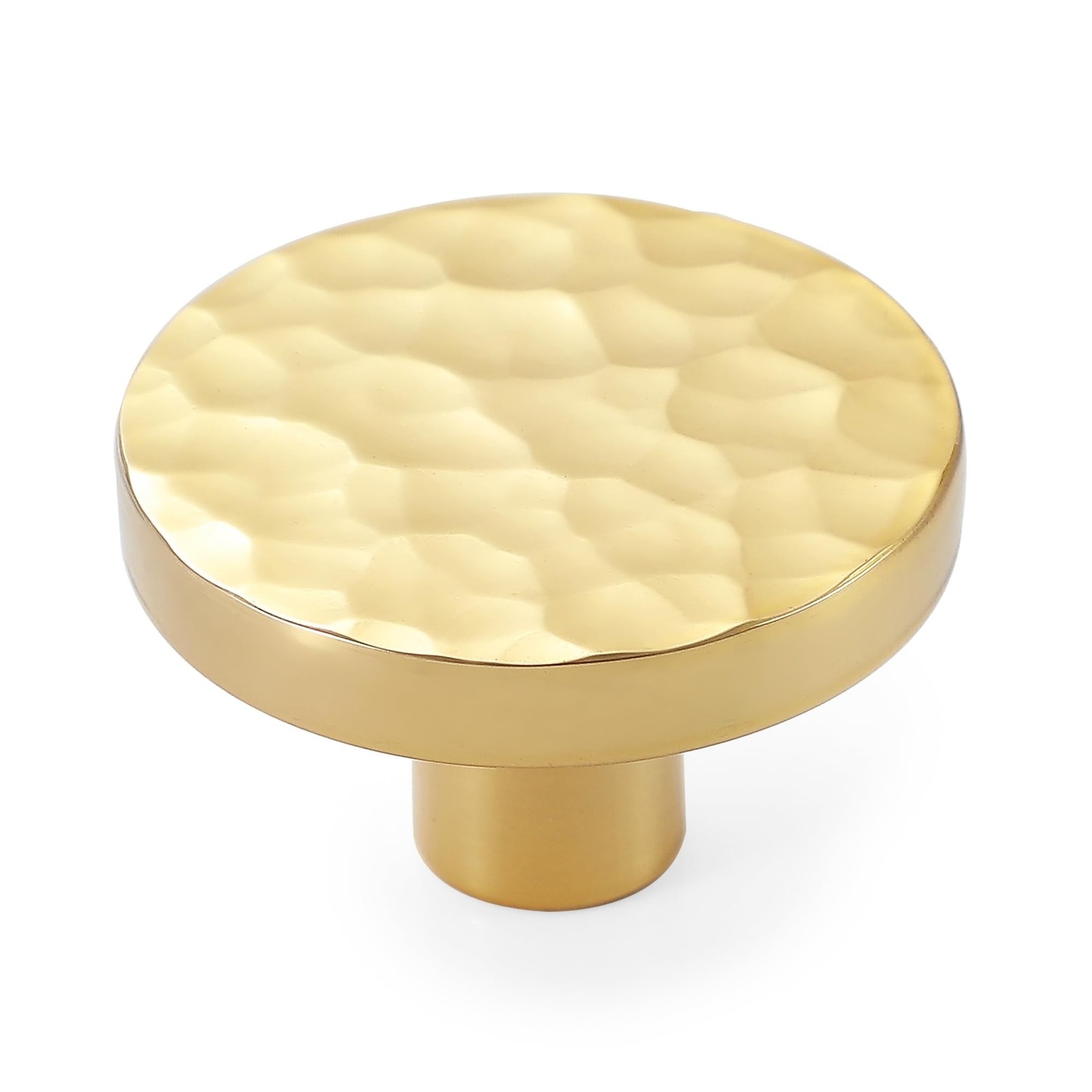 10-Pack Modern Gold Cabinet Knobs, Hammered Solid Brass Drawer Knobs, Round D…